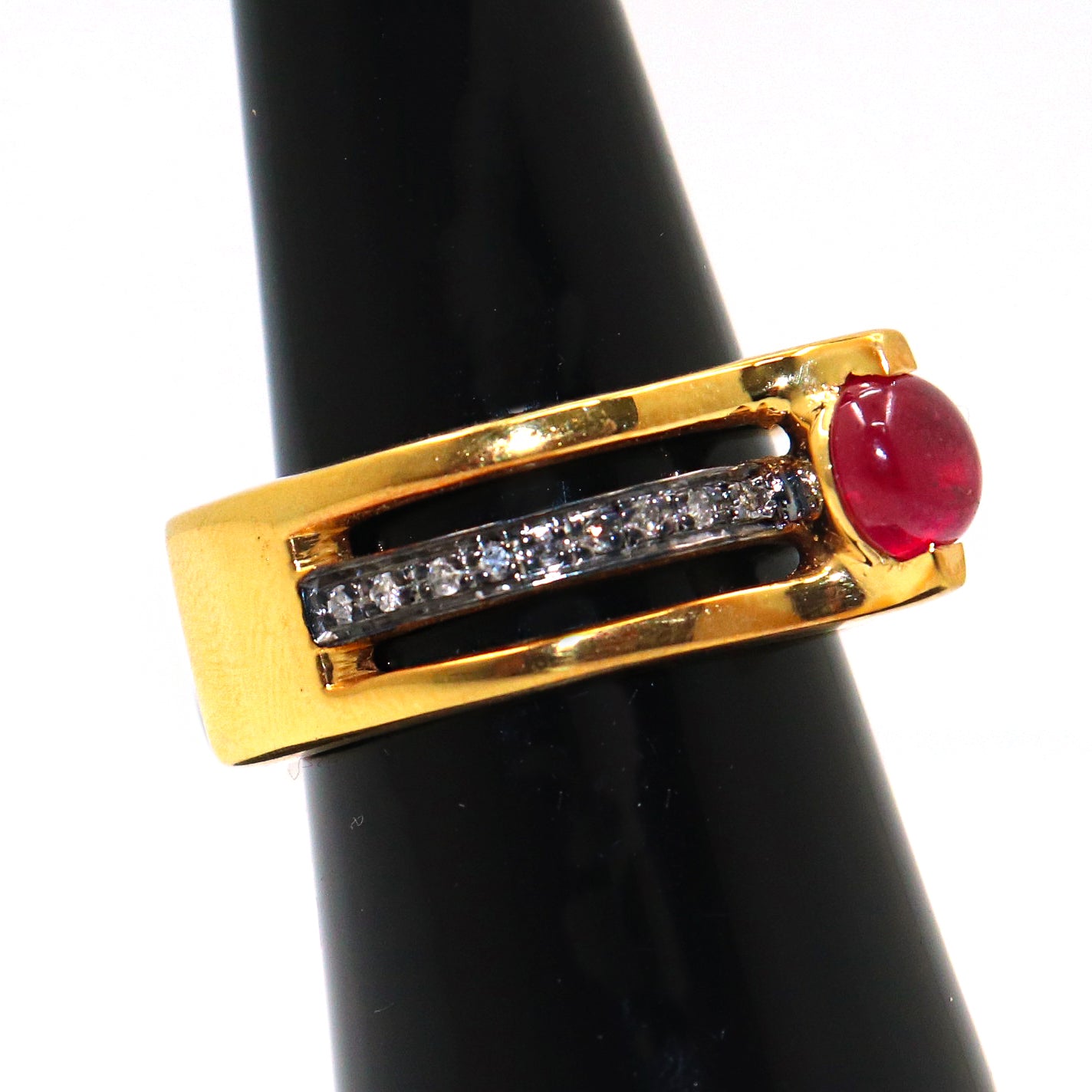 Modern Minimalist Diamonds With Ruby Gemstone Ring in Two Tone Finish