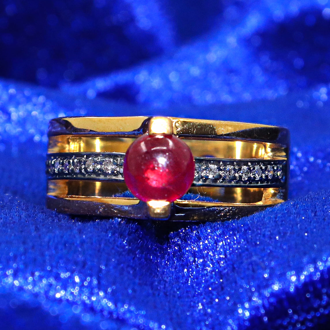 Modern Minimalist Diamonds With Ruby Gemstone Ring in Two Tone Finish