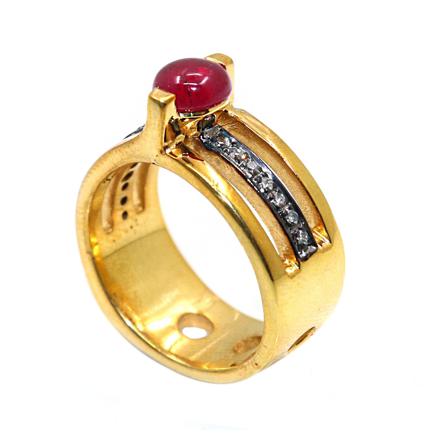 Modern Minimalist Diamonds With Ruby Gemstone Ring in Two Tone Finish