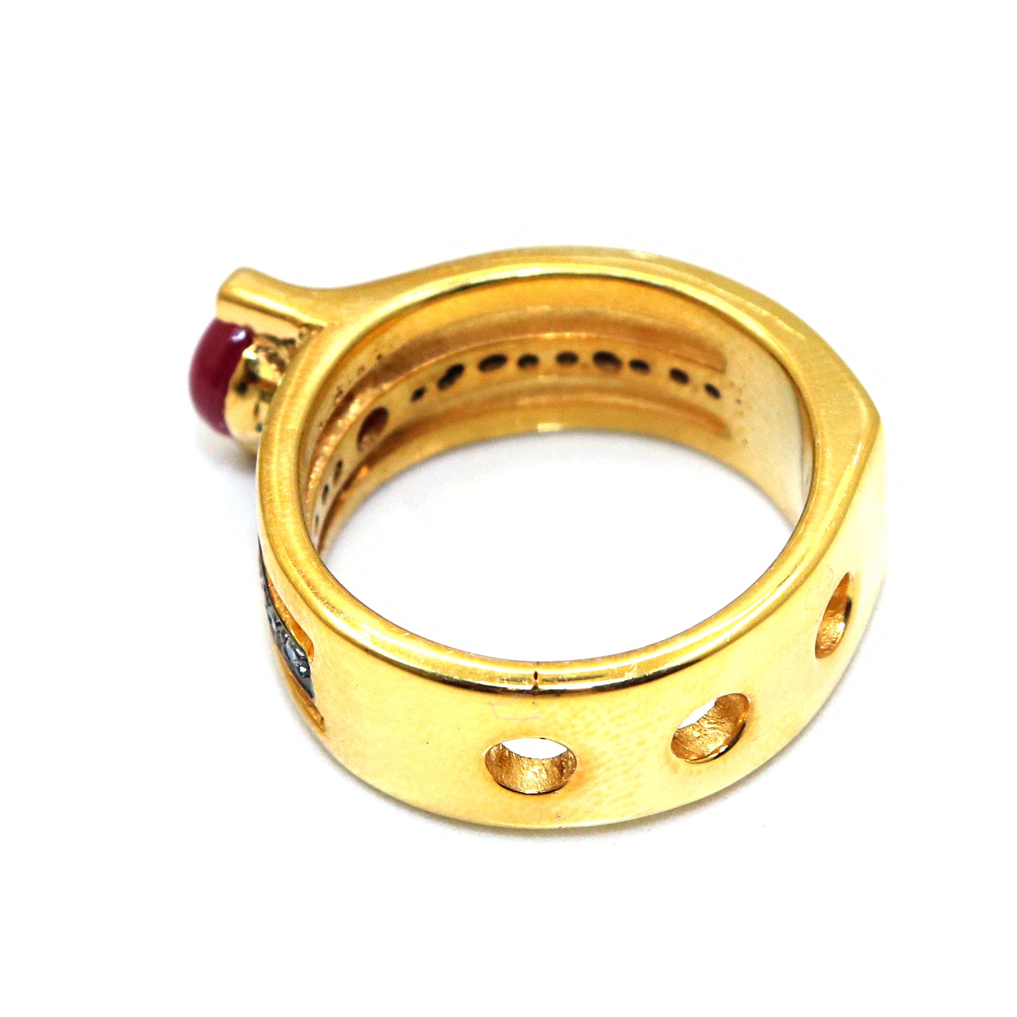 Modern Minimalist Diamonds With Ruby Gemstone Ring in Two Tone Finish