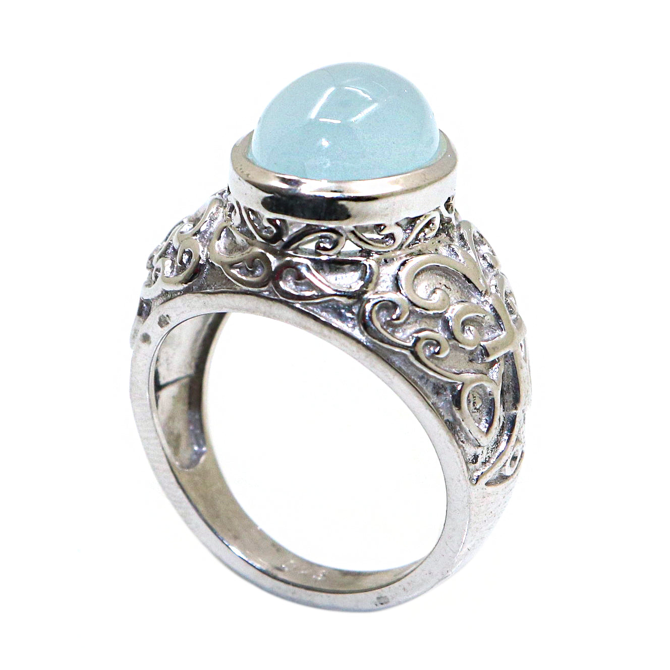 Elegant Cocktail Ring with Aqua Chalcedony Gemstone