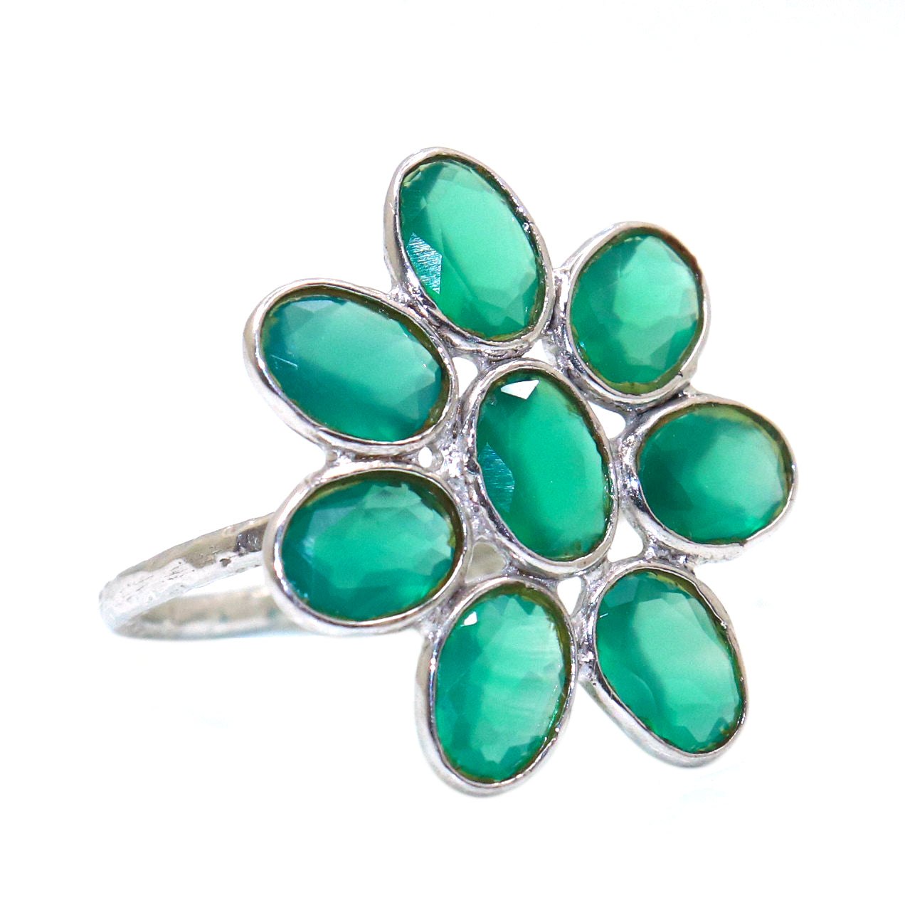 Shimmering Green Onyx Gemstone flower Design Ring for Parties