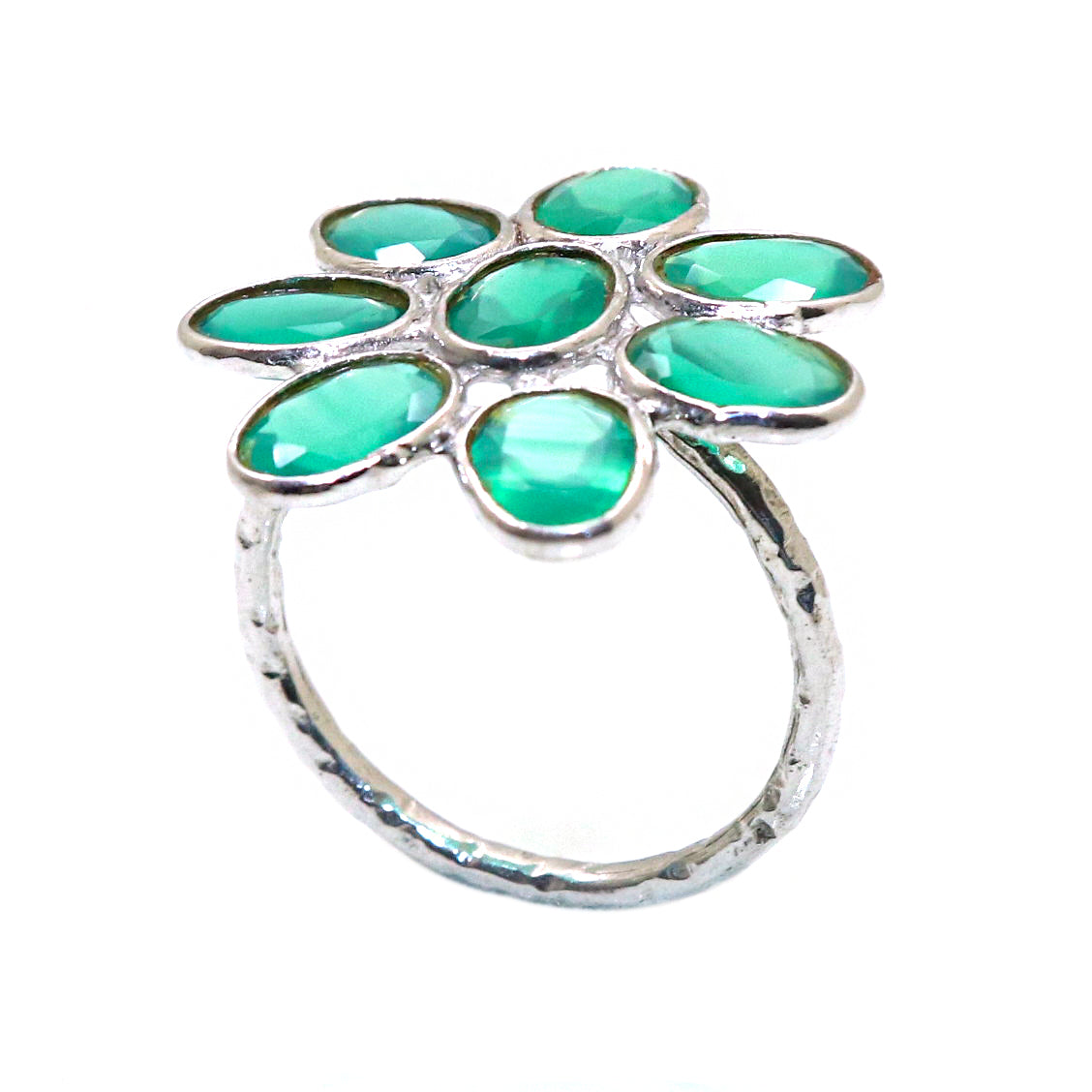 Shimmering Green Onyx Gemstone flower Design Ring for Parties