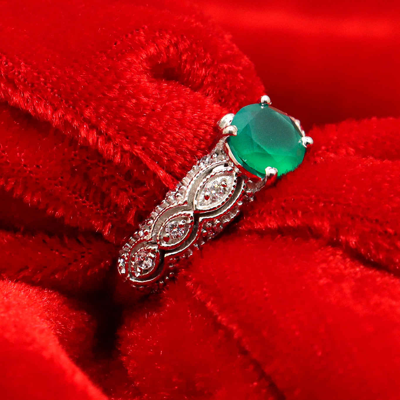 Customizable Green Onyx Gemstone with CZ Ring Jewelry