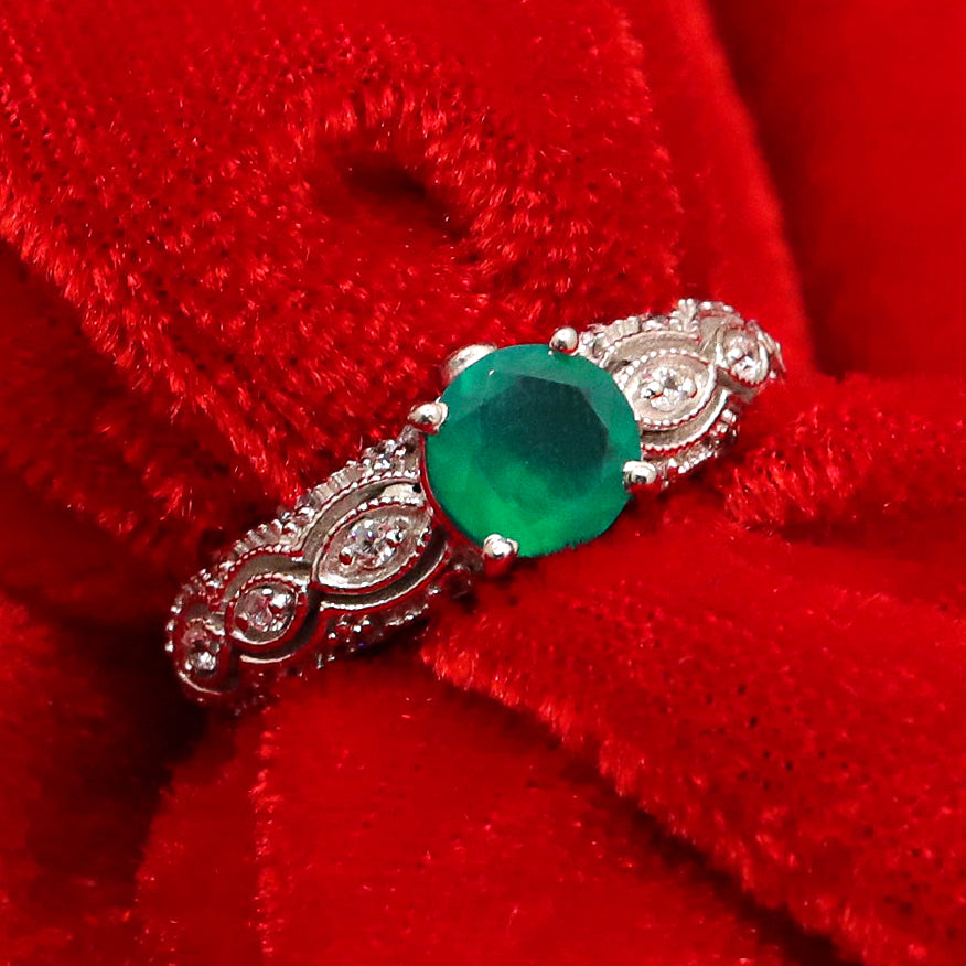 Customizable Green Onyx Gemstone with CZ Ring Jewelry