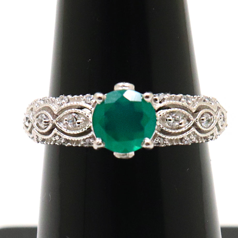 Customizable Green Onyx Gemstone with CZ Ring Jewelry