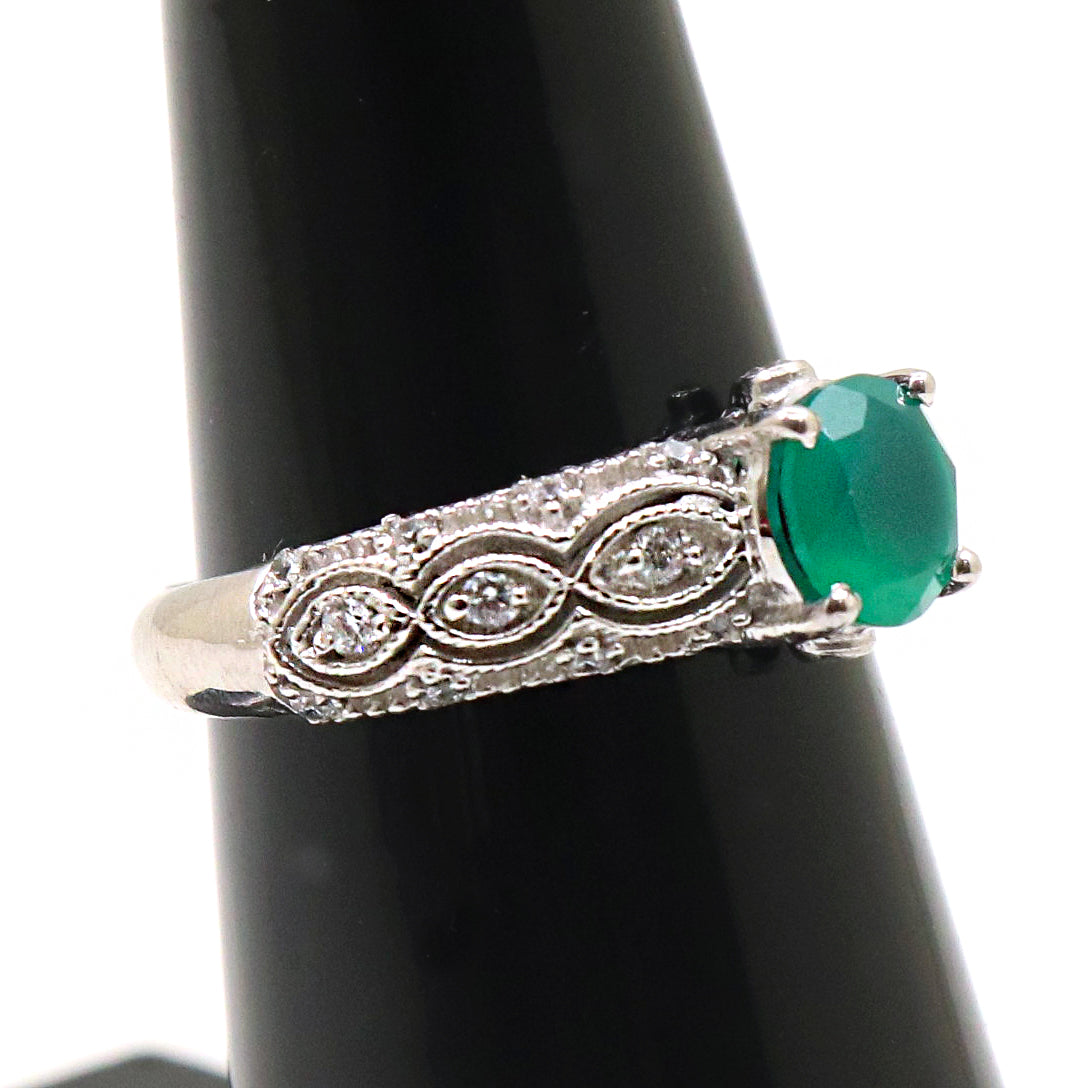 Customizable Green Onyx Gemstone with CZ Ring Jewelry