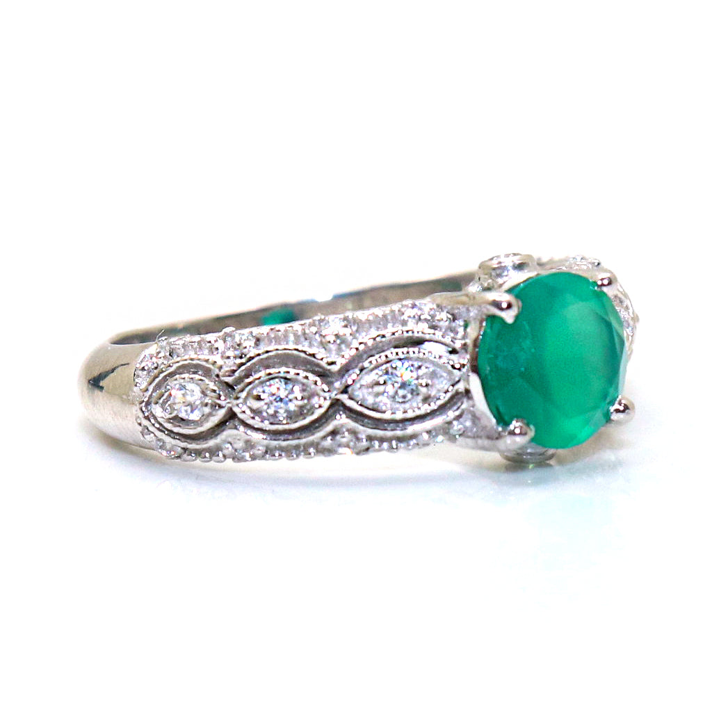 Customizable Green Onyx Gemstone with CZ Ring Jewelry