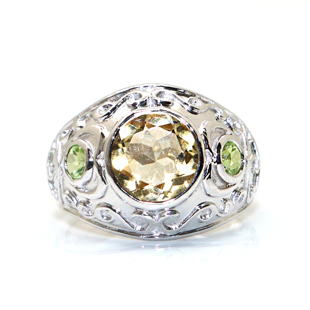 Artistic Wedding Peridot with Citrine Gemstone Ring