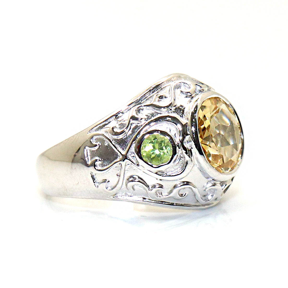 Artistic Wedding Peridot with Citrine Gemstone Ring