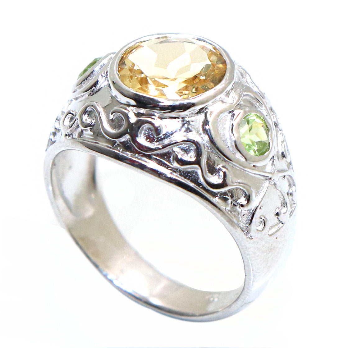 Artistic Wedding Peridot with Citrine Gemstone Ring