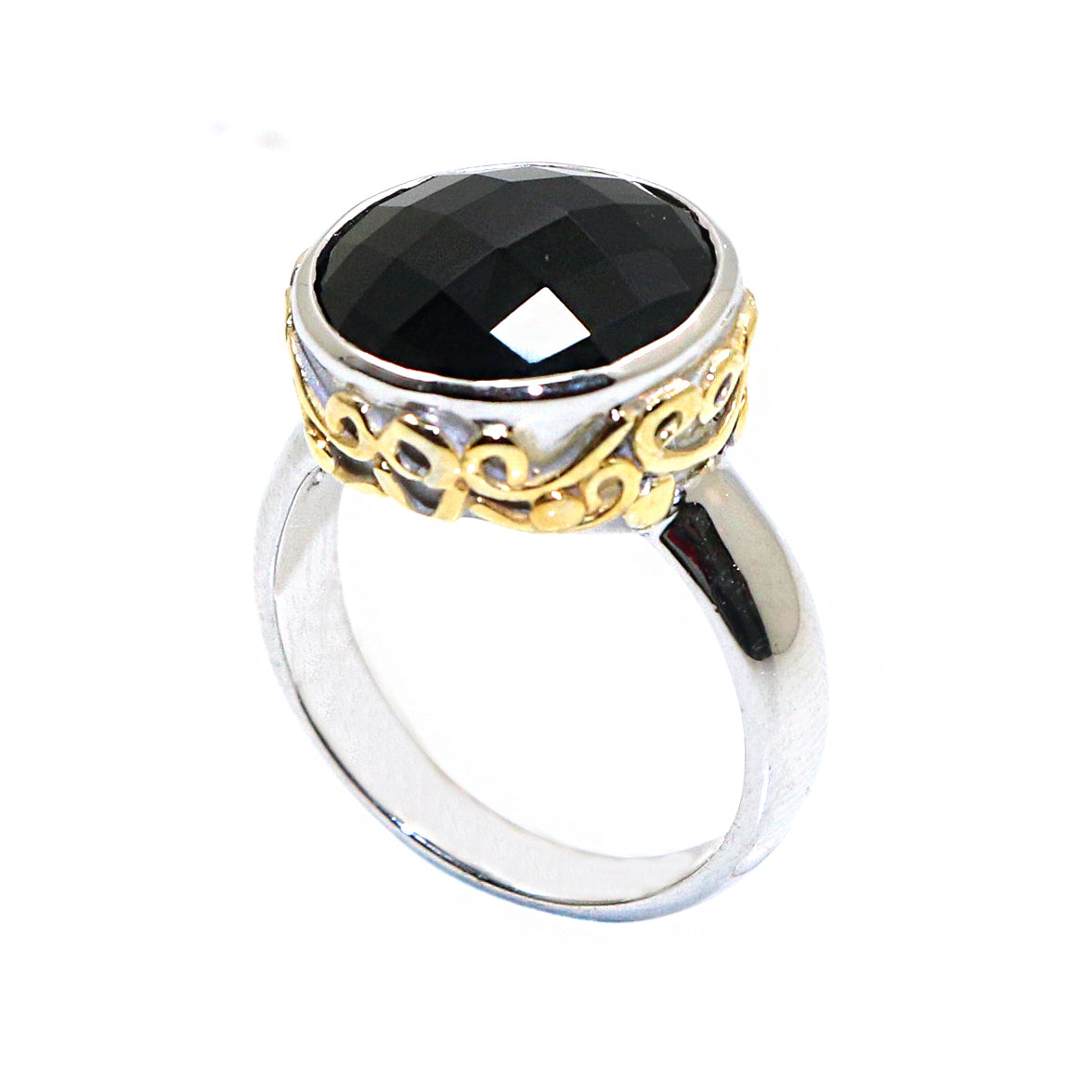 Two Tone Fashionable Black Onyx Gemstone Ring for Women