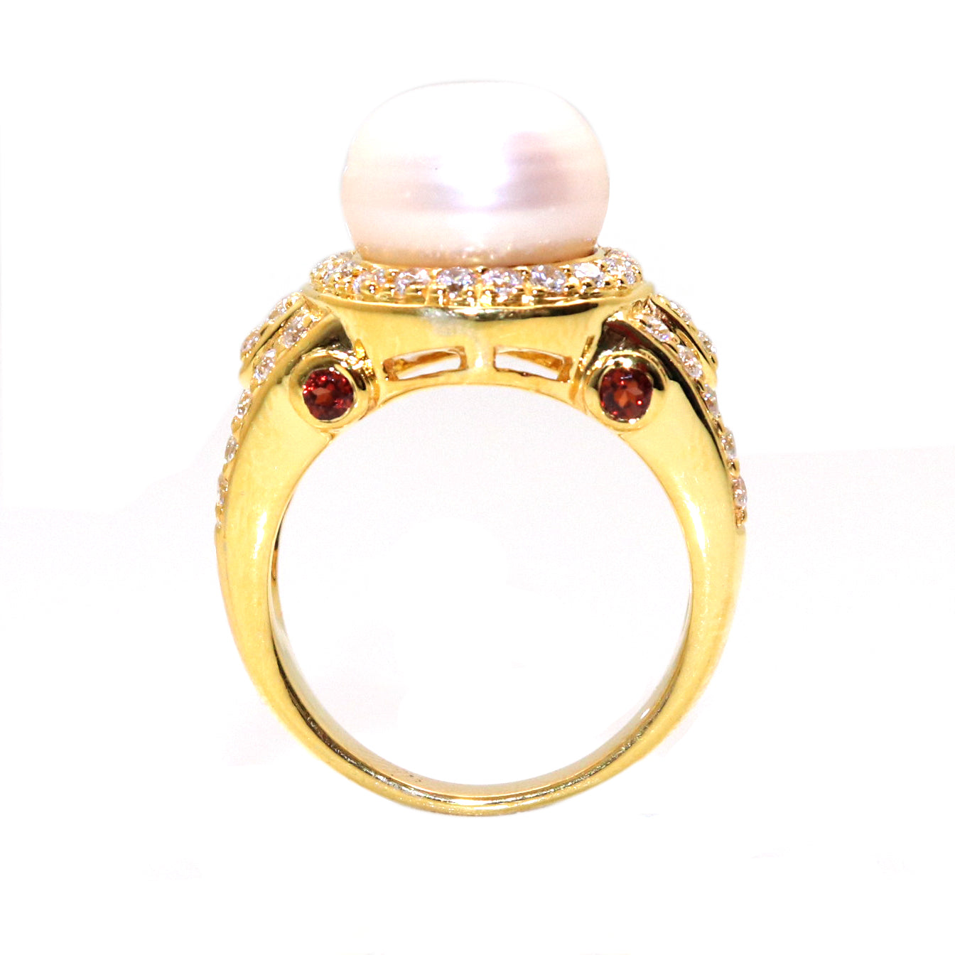 Alluring Pearl Gemstone With CZ Ring for Wedding Dressing