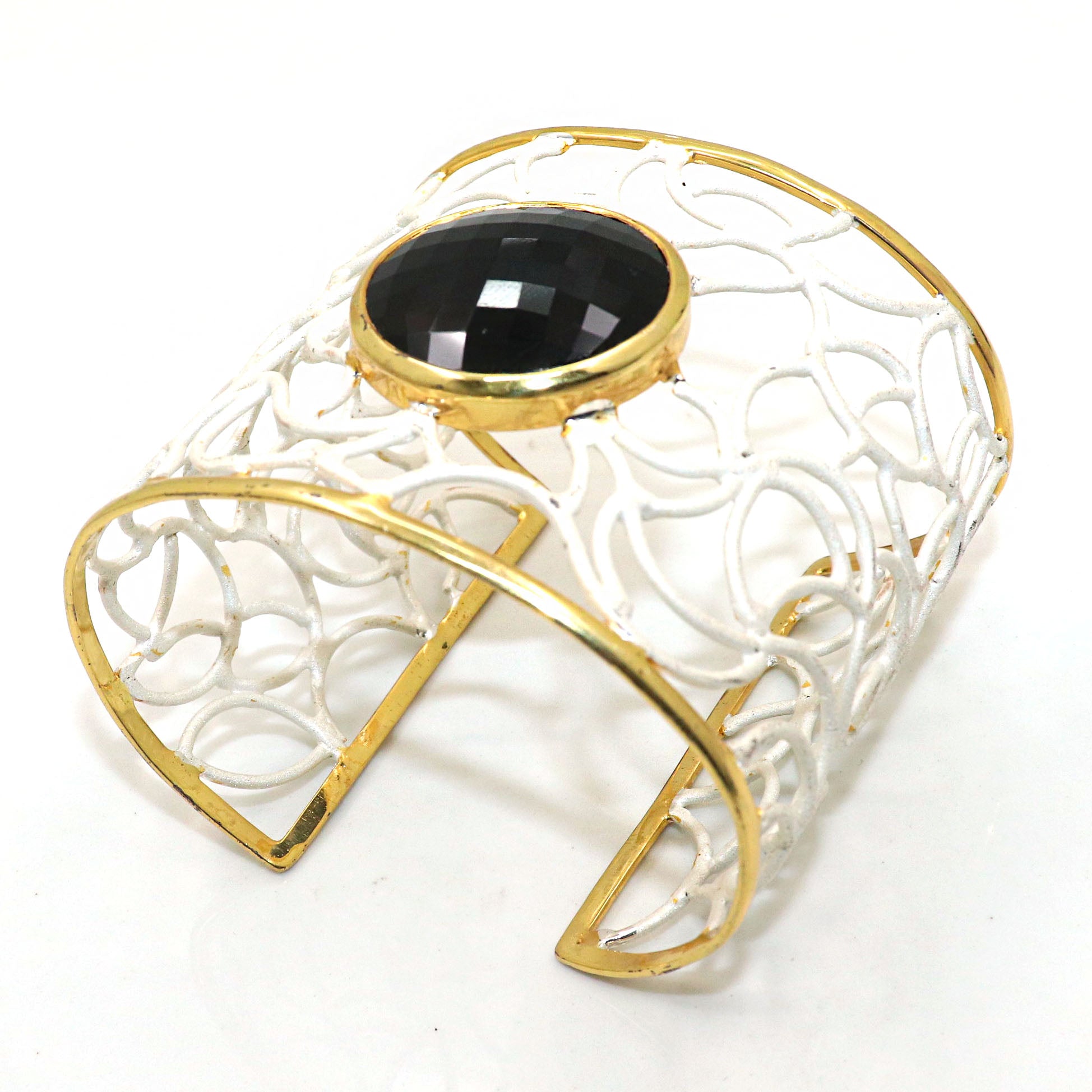 Regal Heritage Royal Design Handcrafted Black Onyx Gemstone Cuff Bracelet