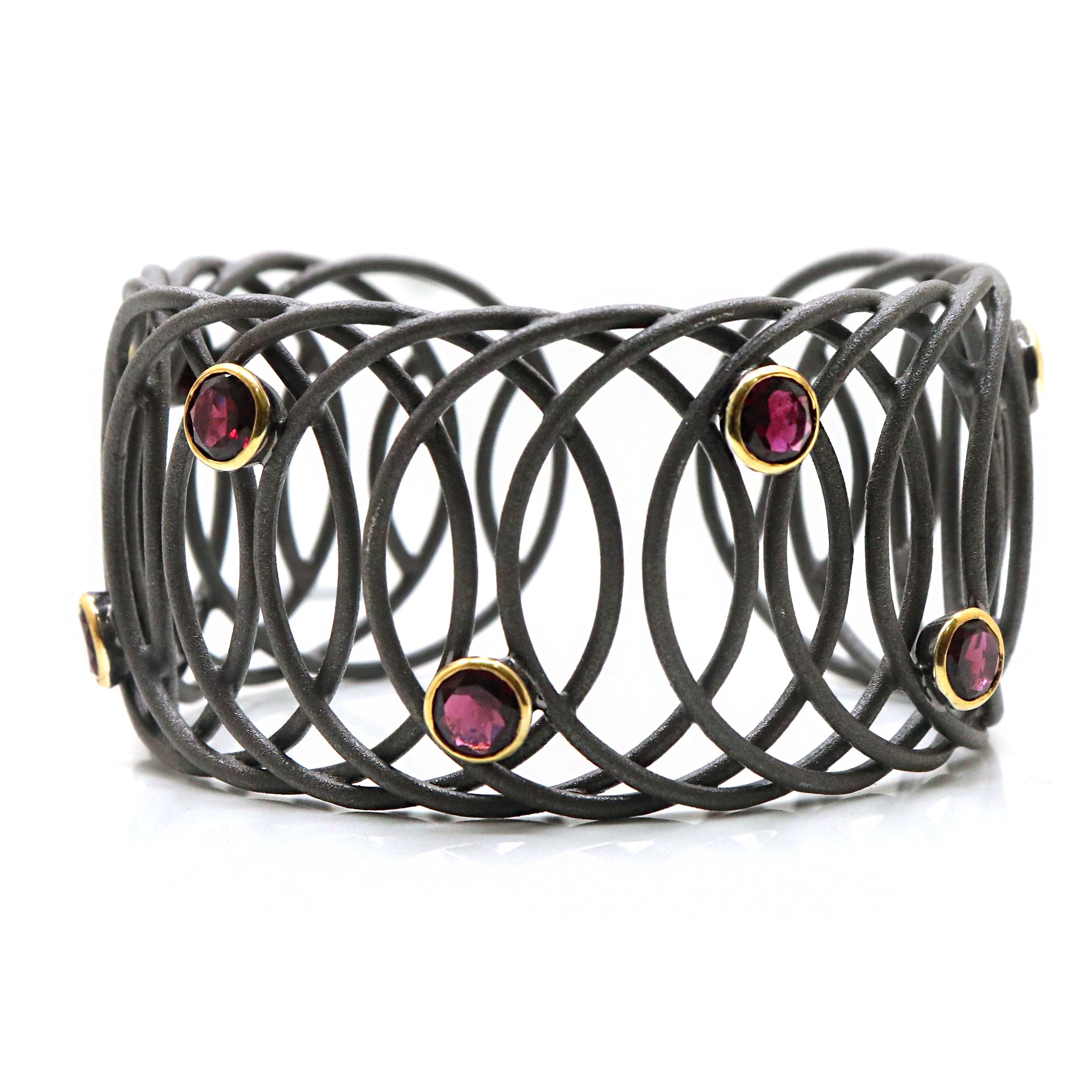 Black Plated Charming Tribal Style Garnet Gemstone Bracelet