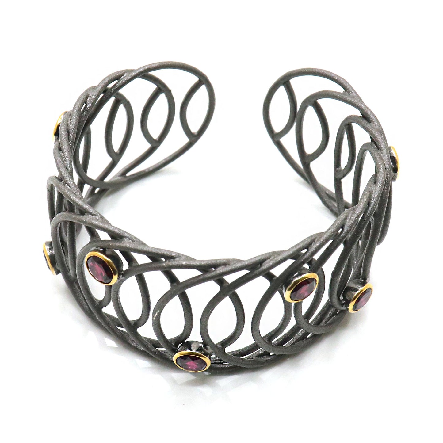 Black Plated Charming Tribal Style Garnet Gemstone Bracelet