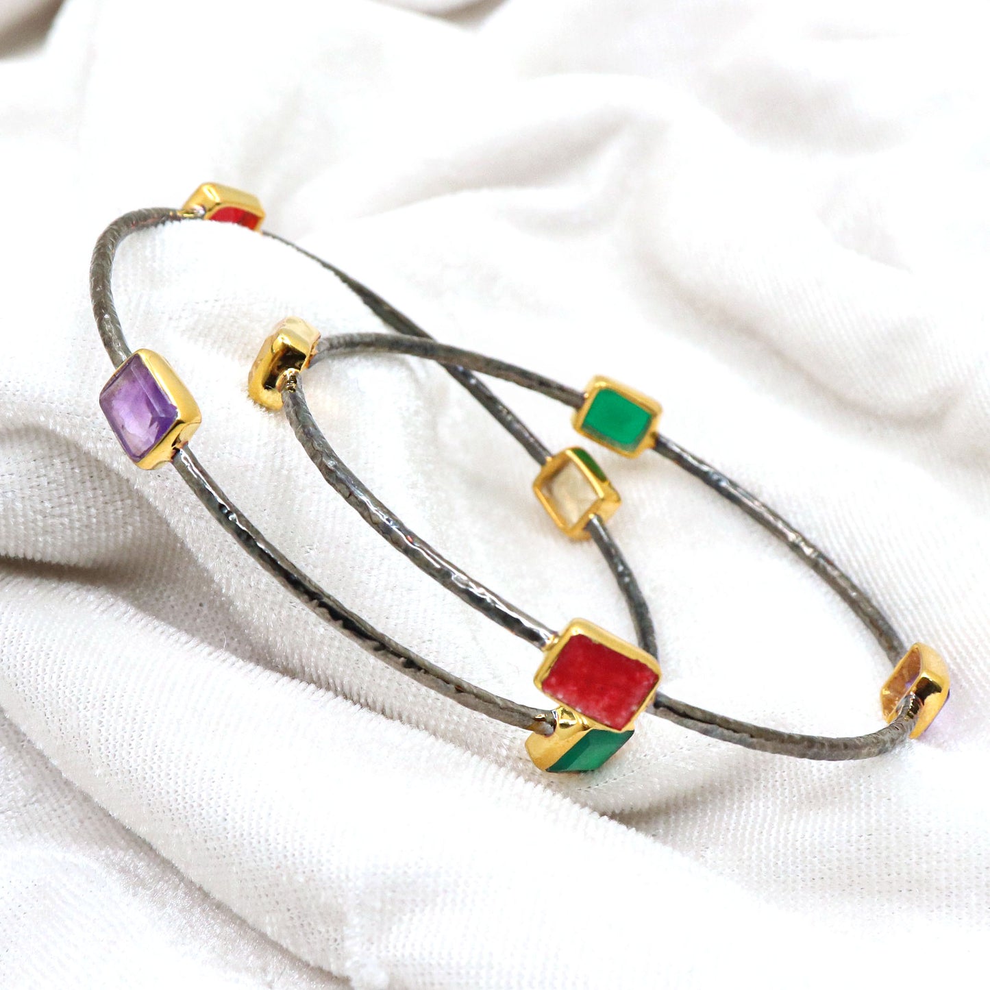 Twilight Glow Multi Gemstone Bracelet Cum Bangle Jewelry