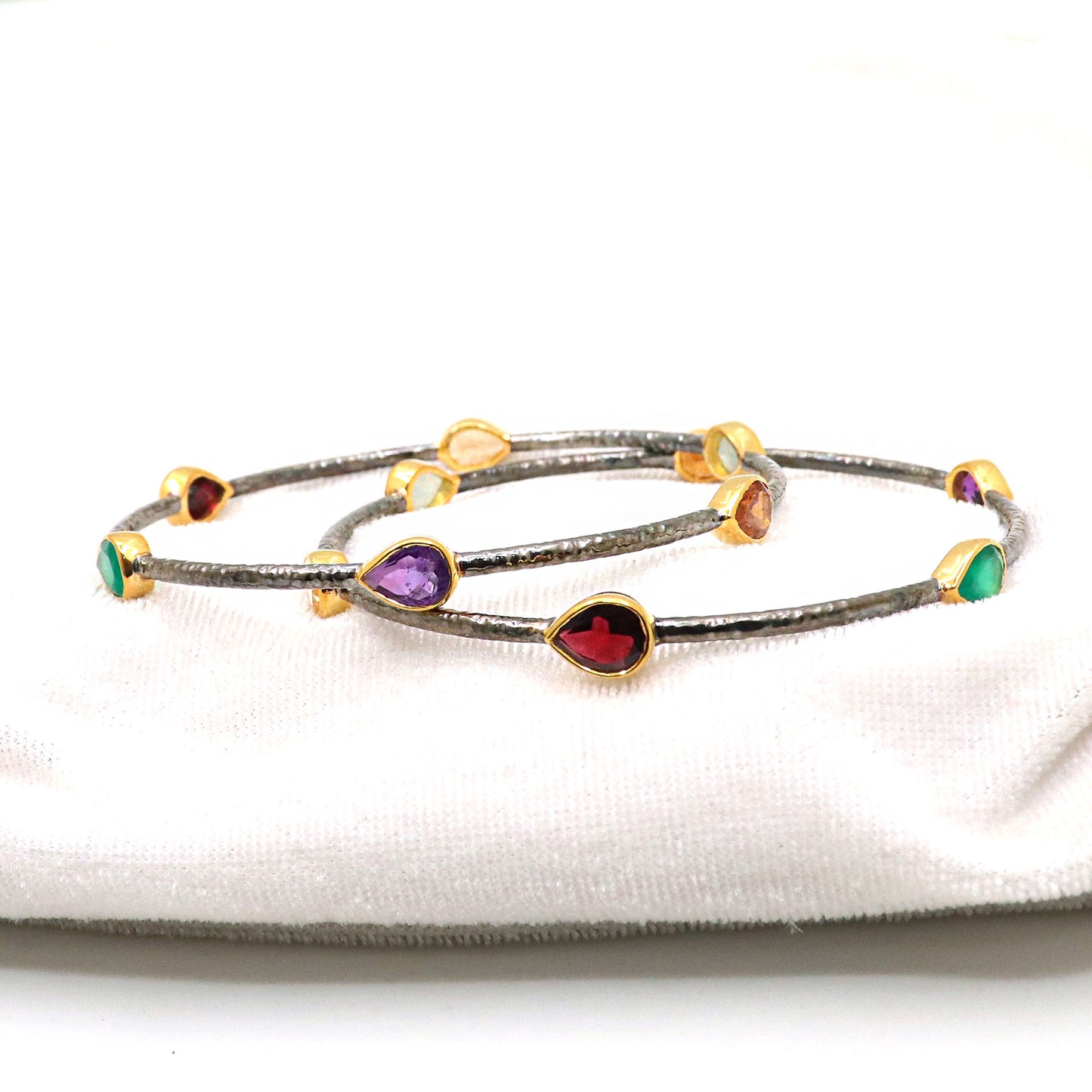 Sparkling Delicate Multi Gemstone Black Plated Bangles