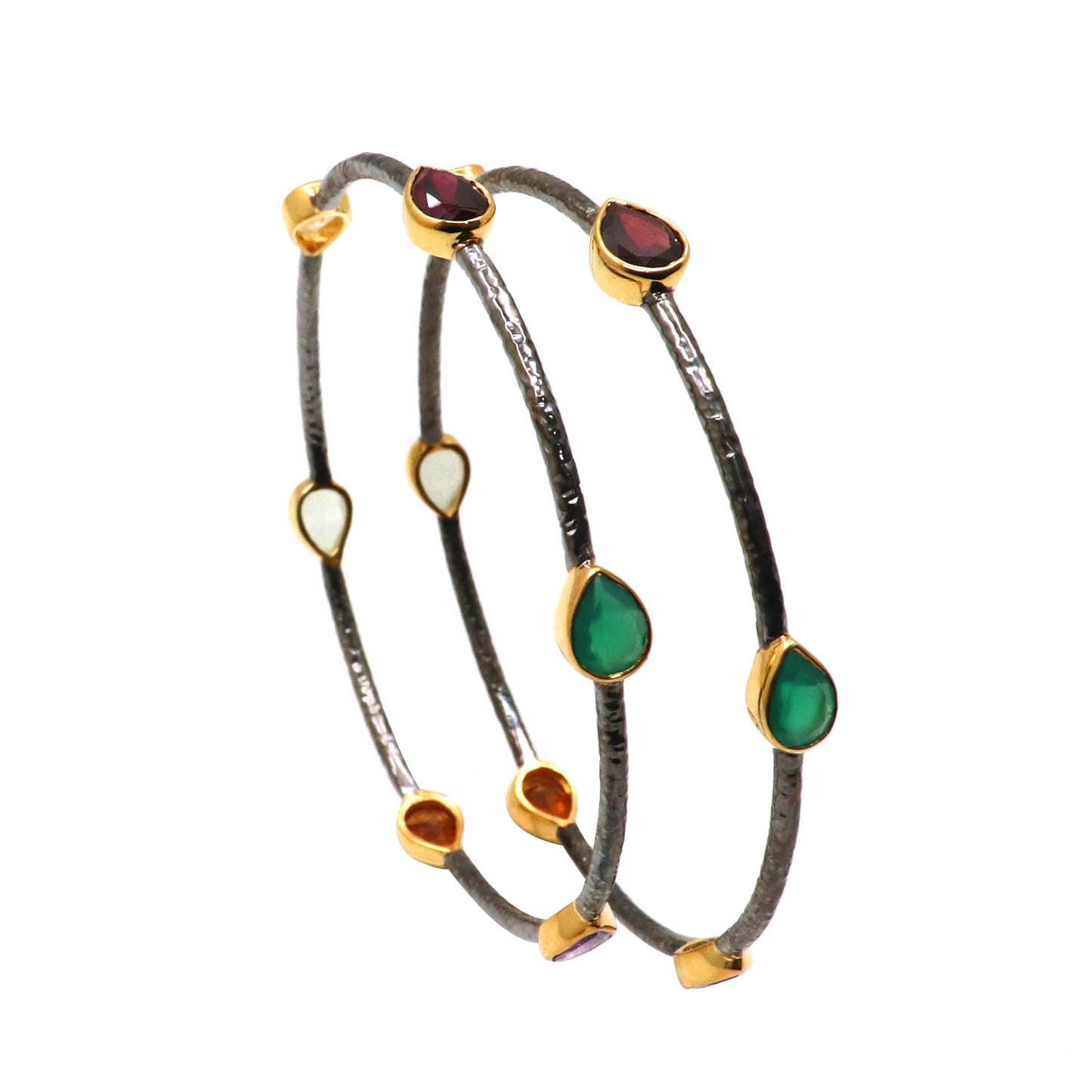 Sparkling Delicate Multi Gemstone Black Plated Bangles