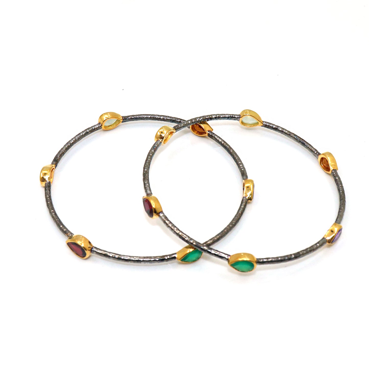 Sparkling Delicate Multi Gemstone Black Plated Bangles