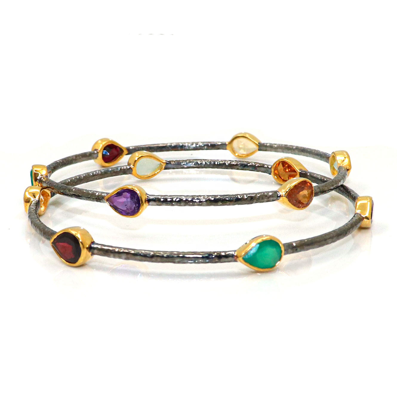 Sparkling Delicate Multi Gemstone Black Plated Bangles