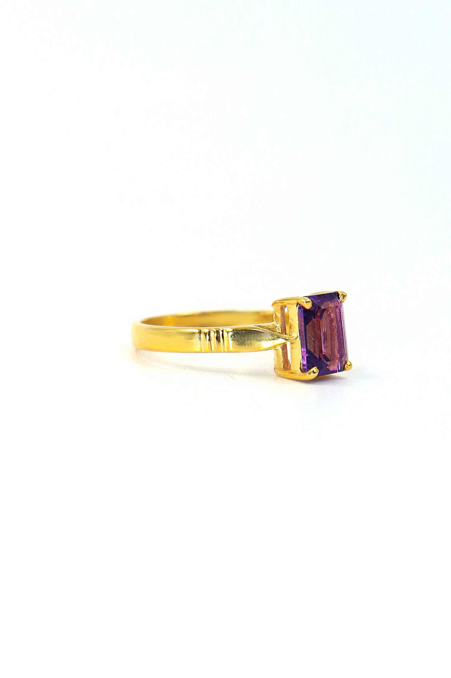 Gold Plated Purple Amethyst Gemstone Ring Jewelry