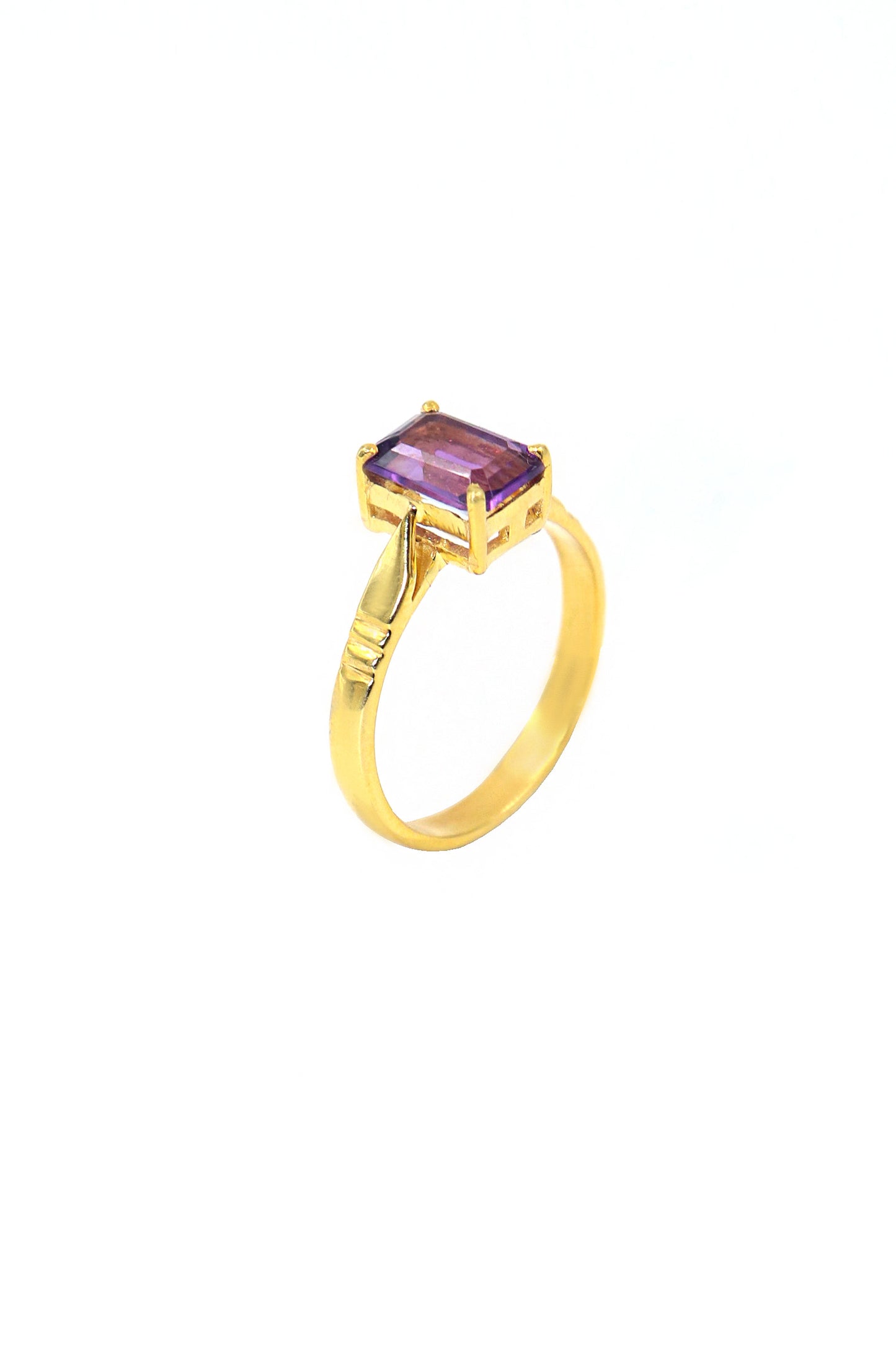 Gold Plated Purple Amethyst Gemstone Ring Jewelry