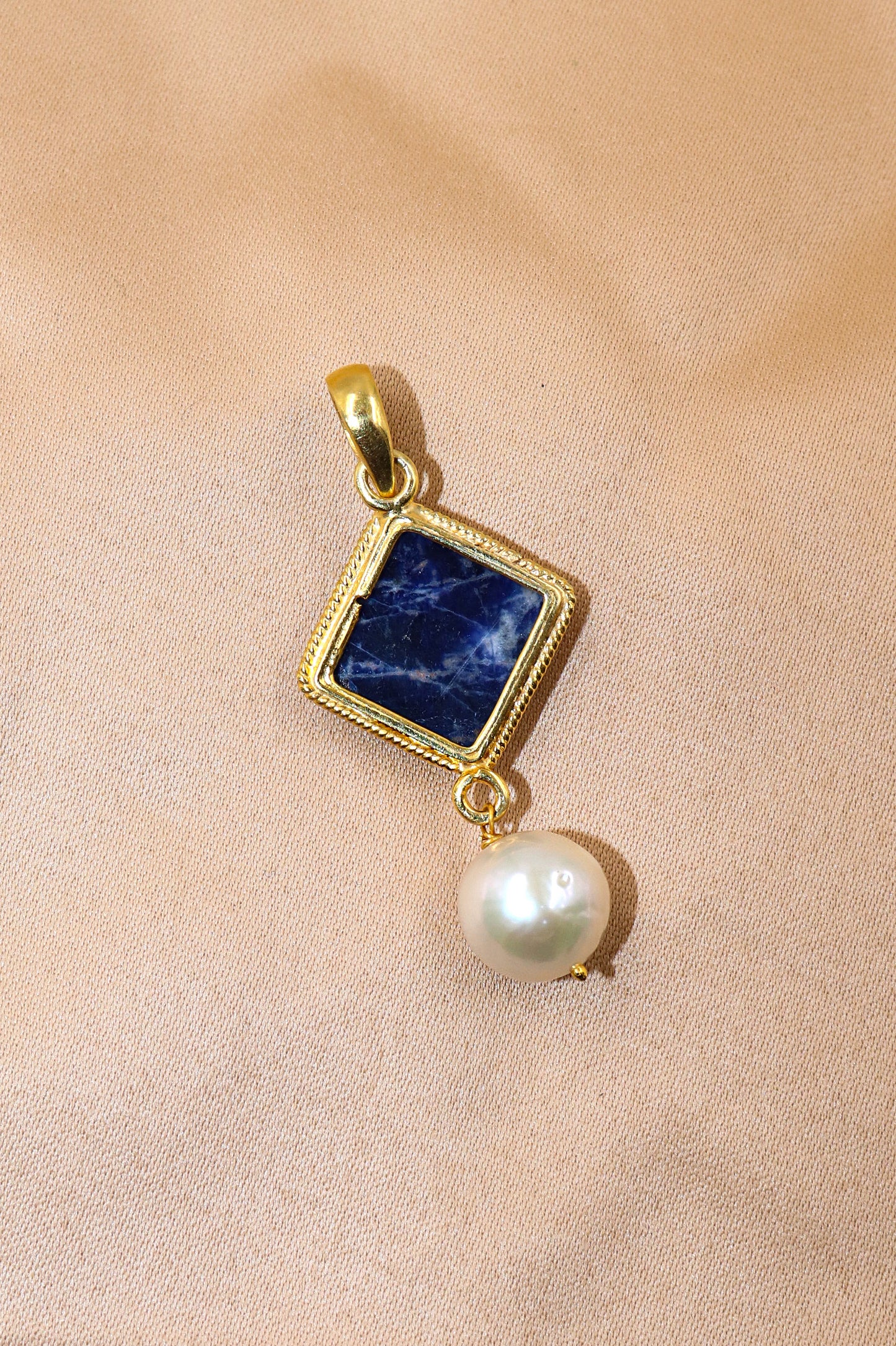 Gold Plated Lapis Lazuli With Pearl Gemstone Designer Elegant Pendant Jewlery