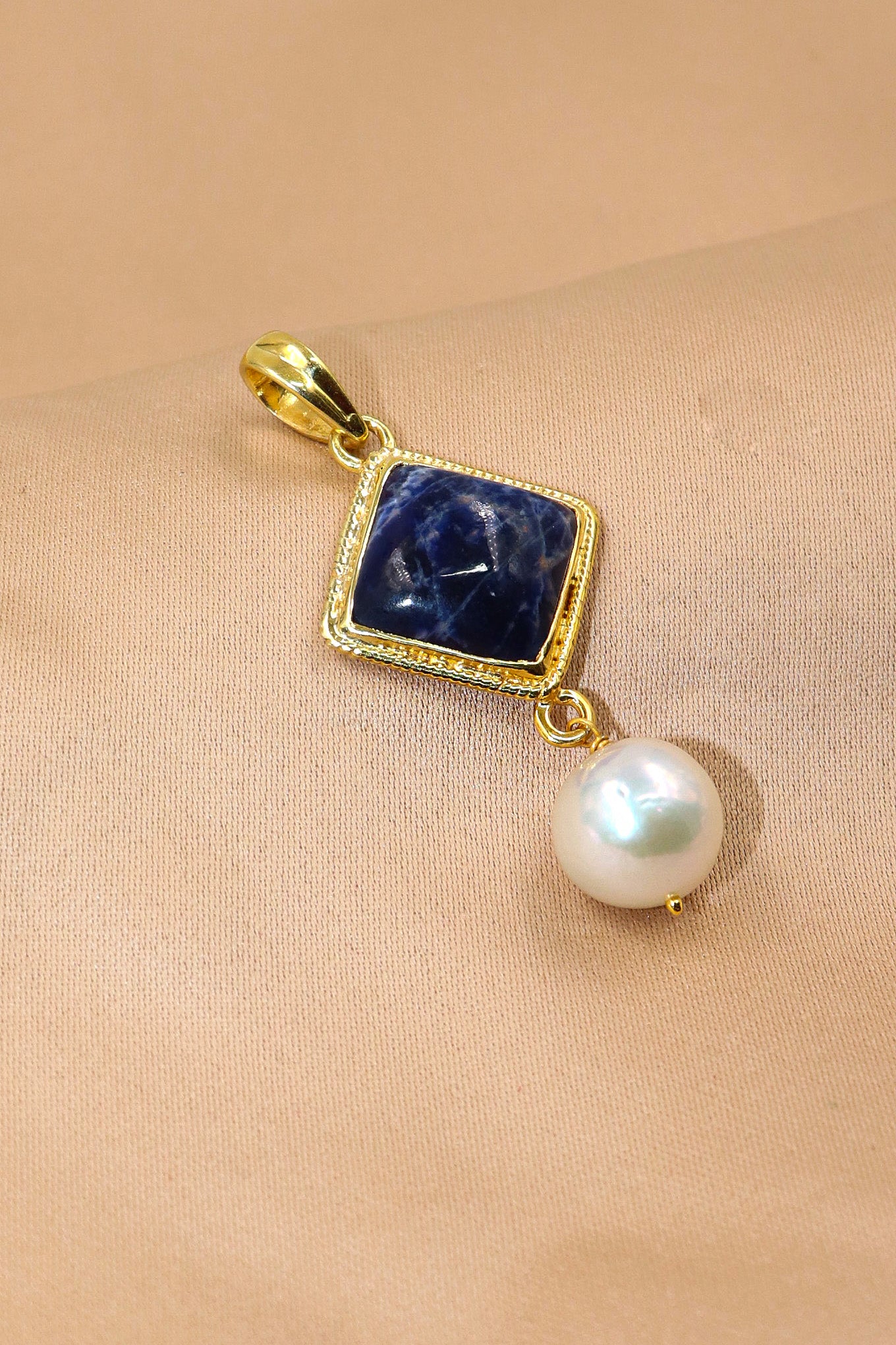 Gold Plated Lapis Lazuli With Pearl Gemstone Designer Elegant Pendant Jewlery