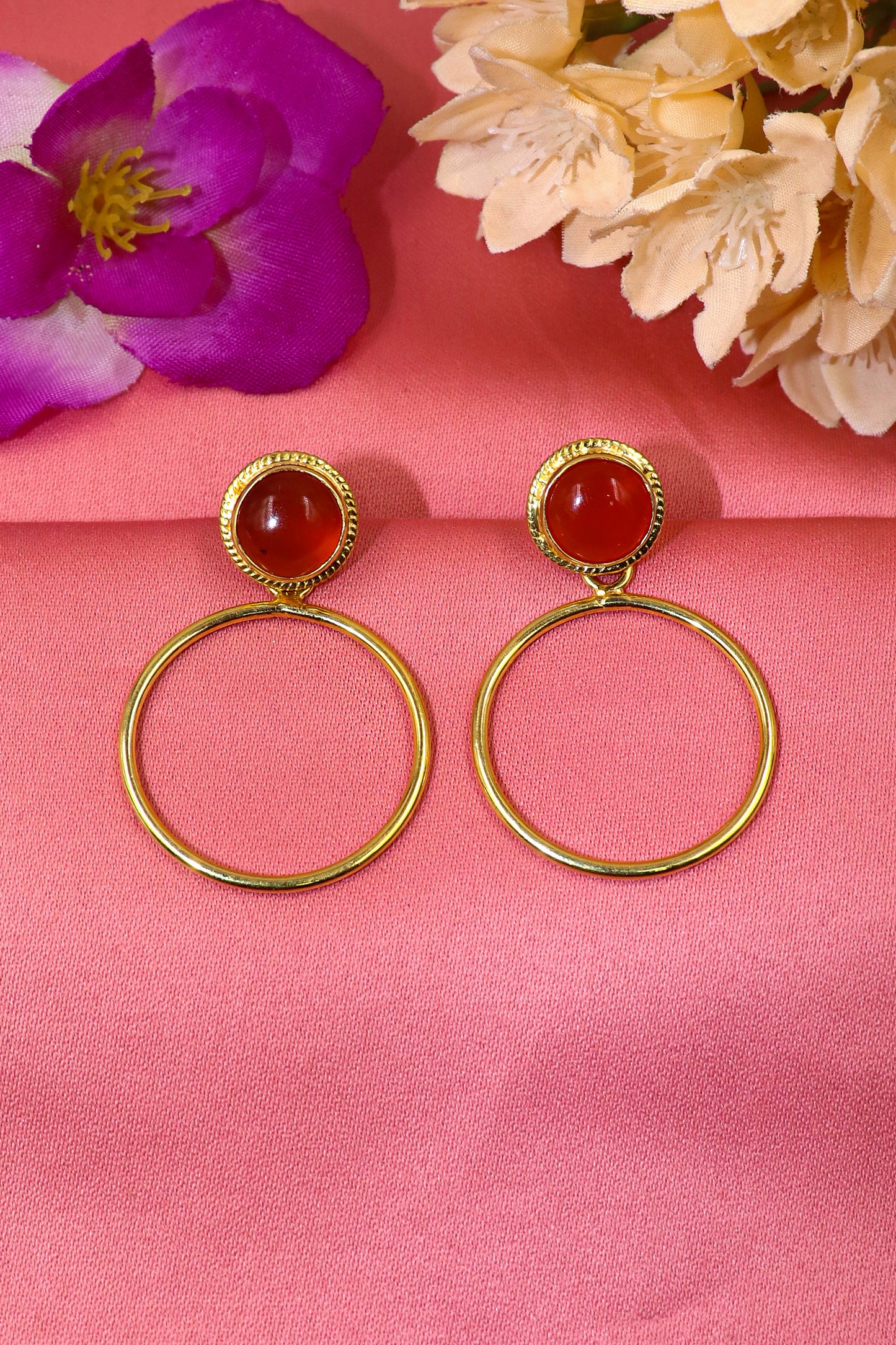 Gold Plated with Carnelian gemstone Stud Earring Jewelry For Festivals