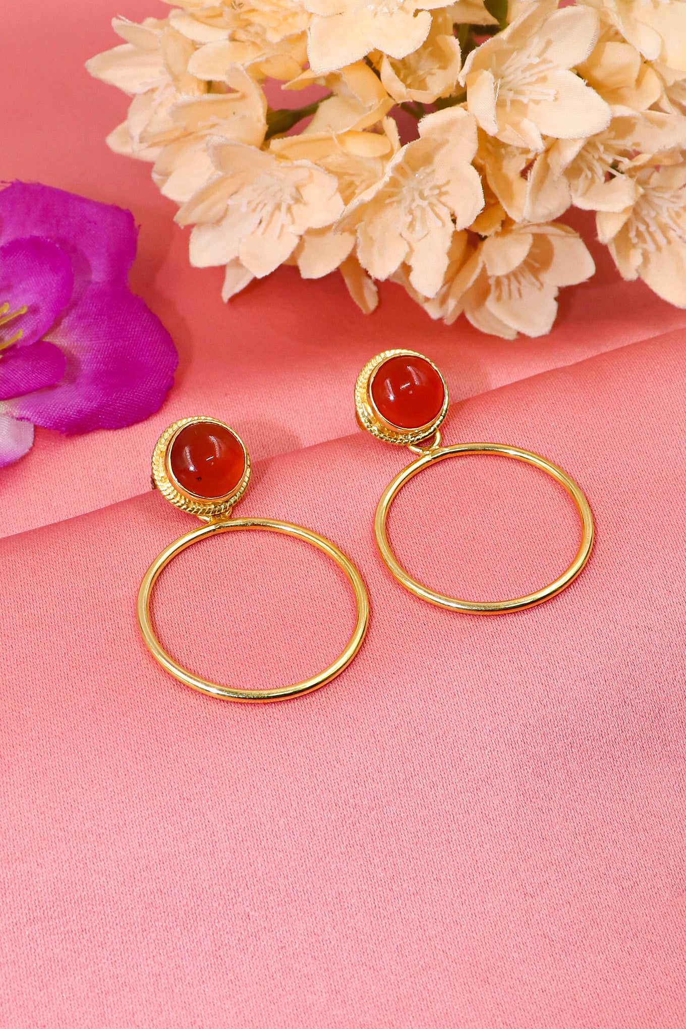 Gold Plated with Carnelian gemstone Stud Earring Jewelry For Festivals