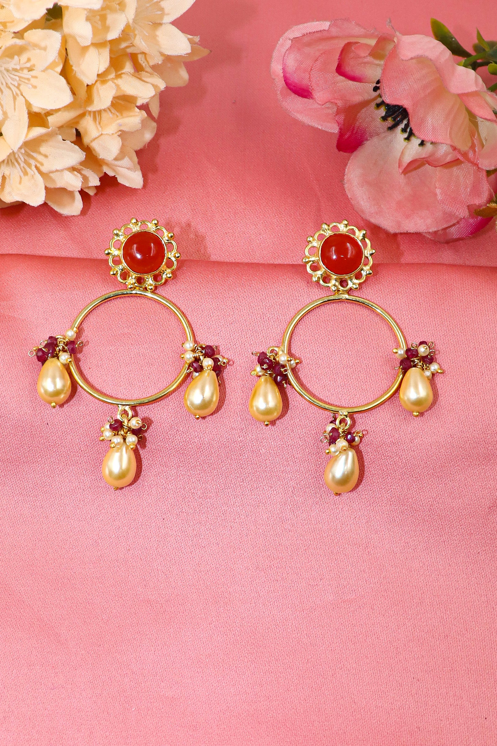 Dangling Earring Carnelian With Pearl gemstone Earring Women Jewelry