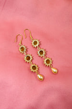 Tiger Eye & Pearl Vintage Earring