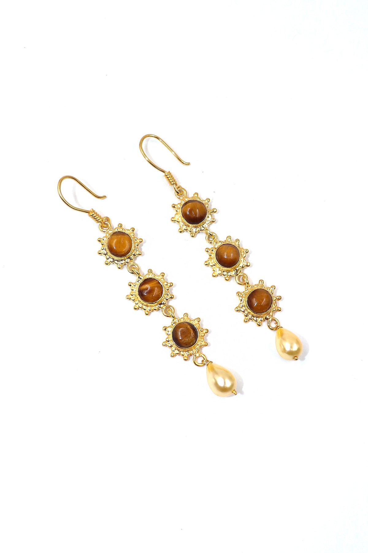 Tiger Eye & Pearl Vintage Earring
