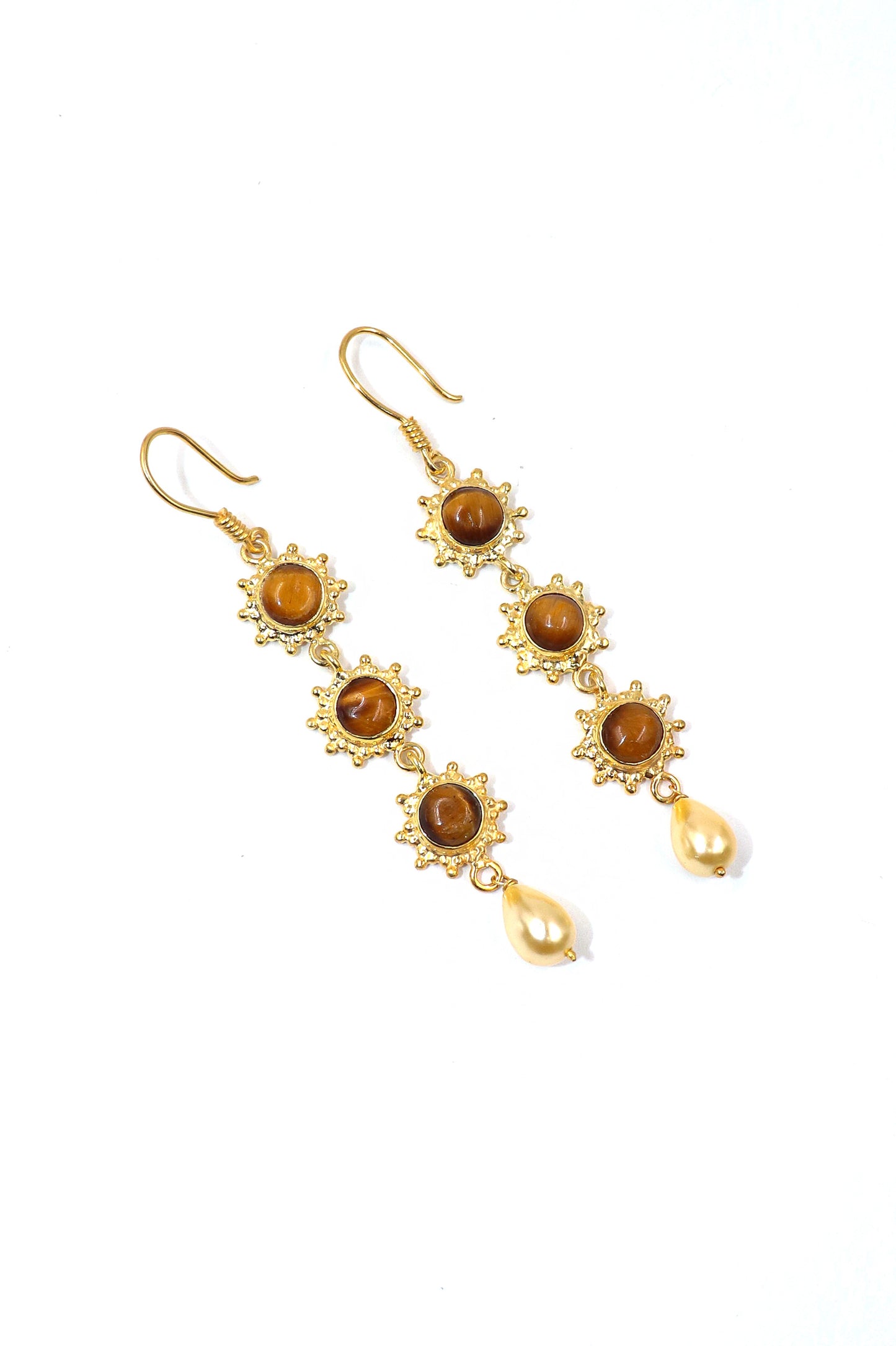 Tiger Eye And Pearl gemstone Designer Women Long Earring Jewelry