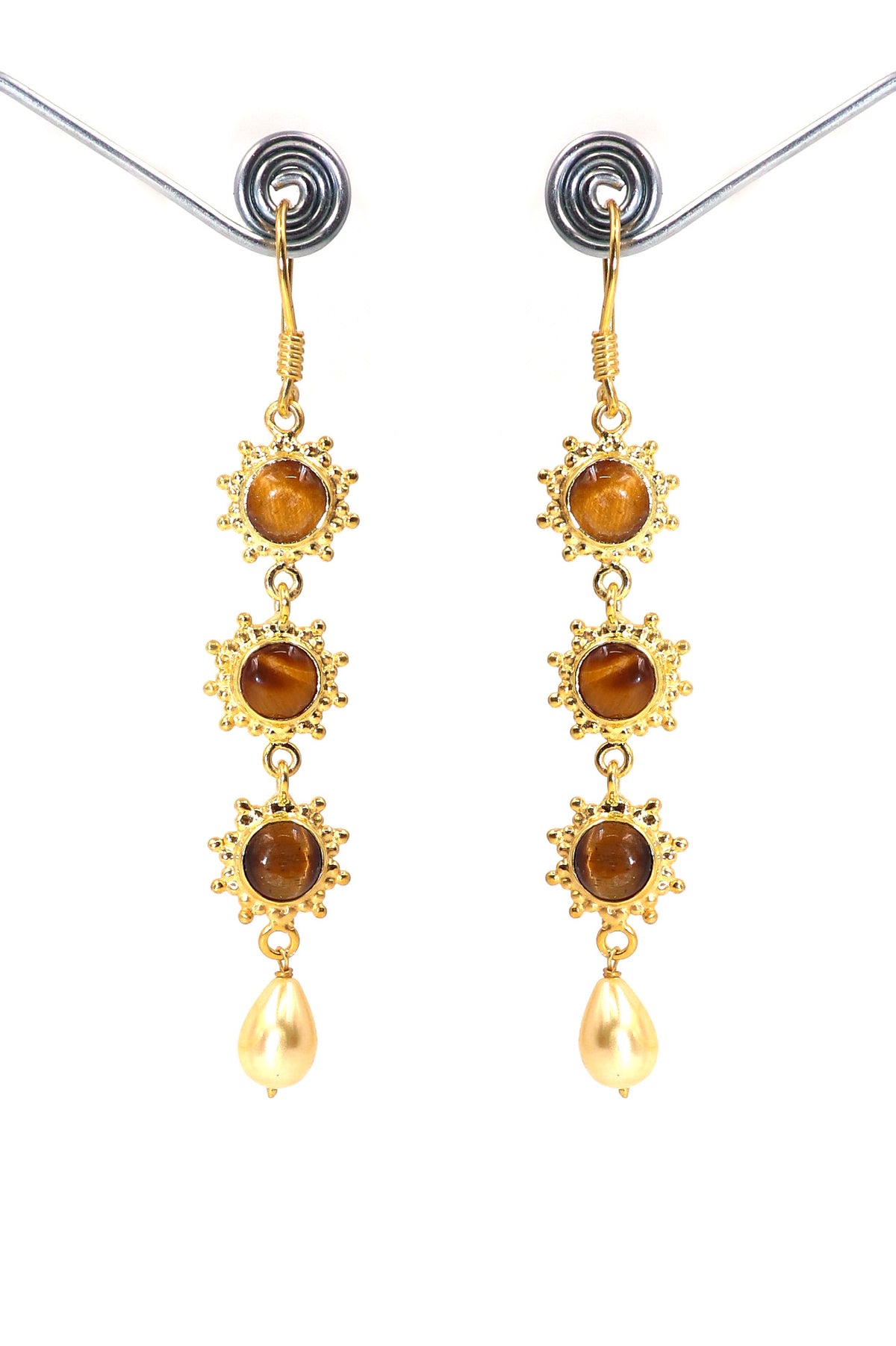 Tiger Eye & Pearl Vintage Earring