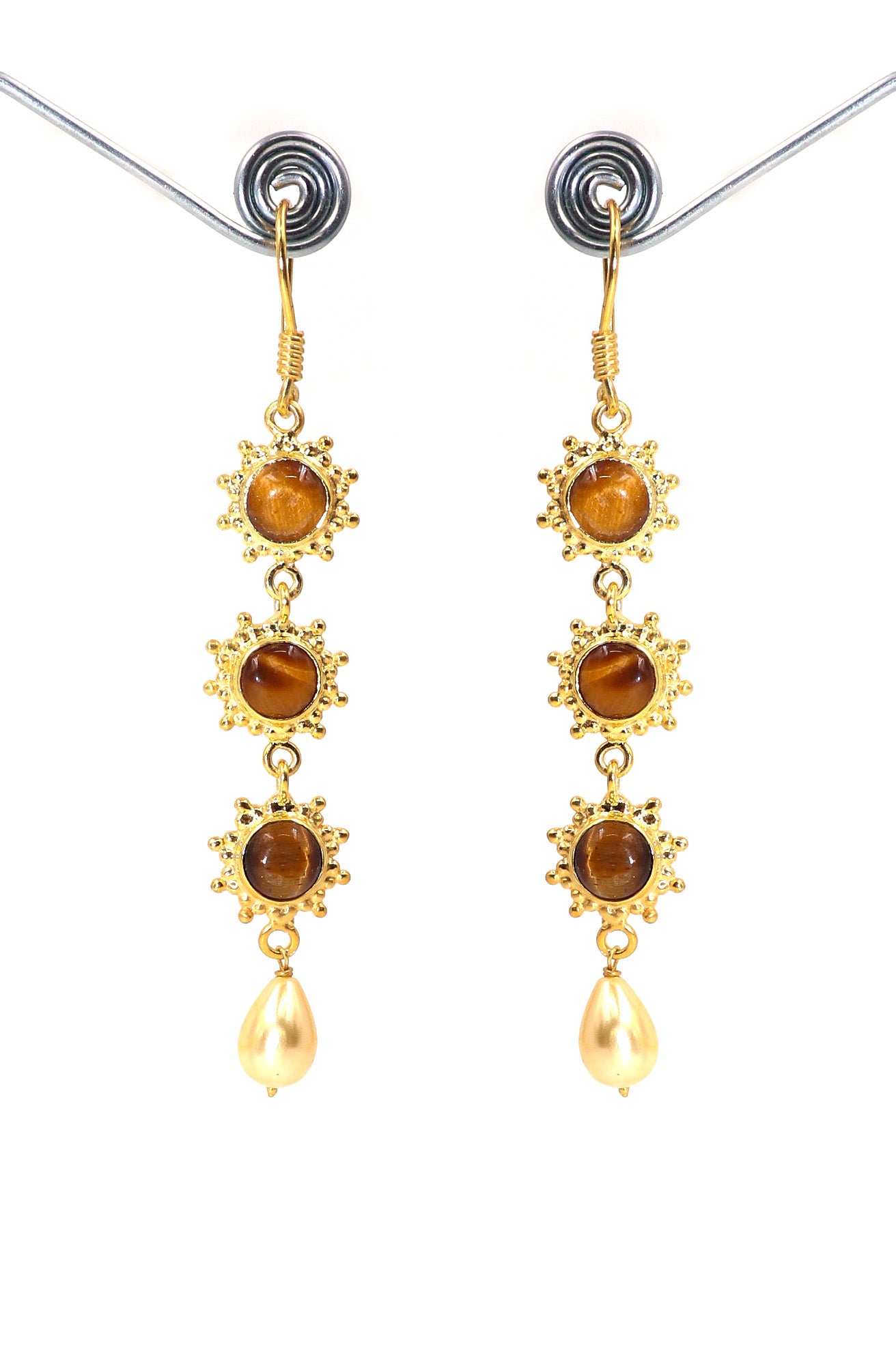 Tiger Eye And Pearl gemstone Designer Women Long Earring Jewelry