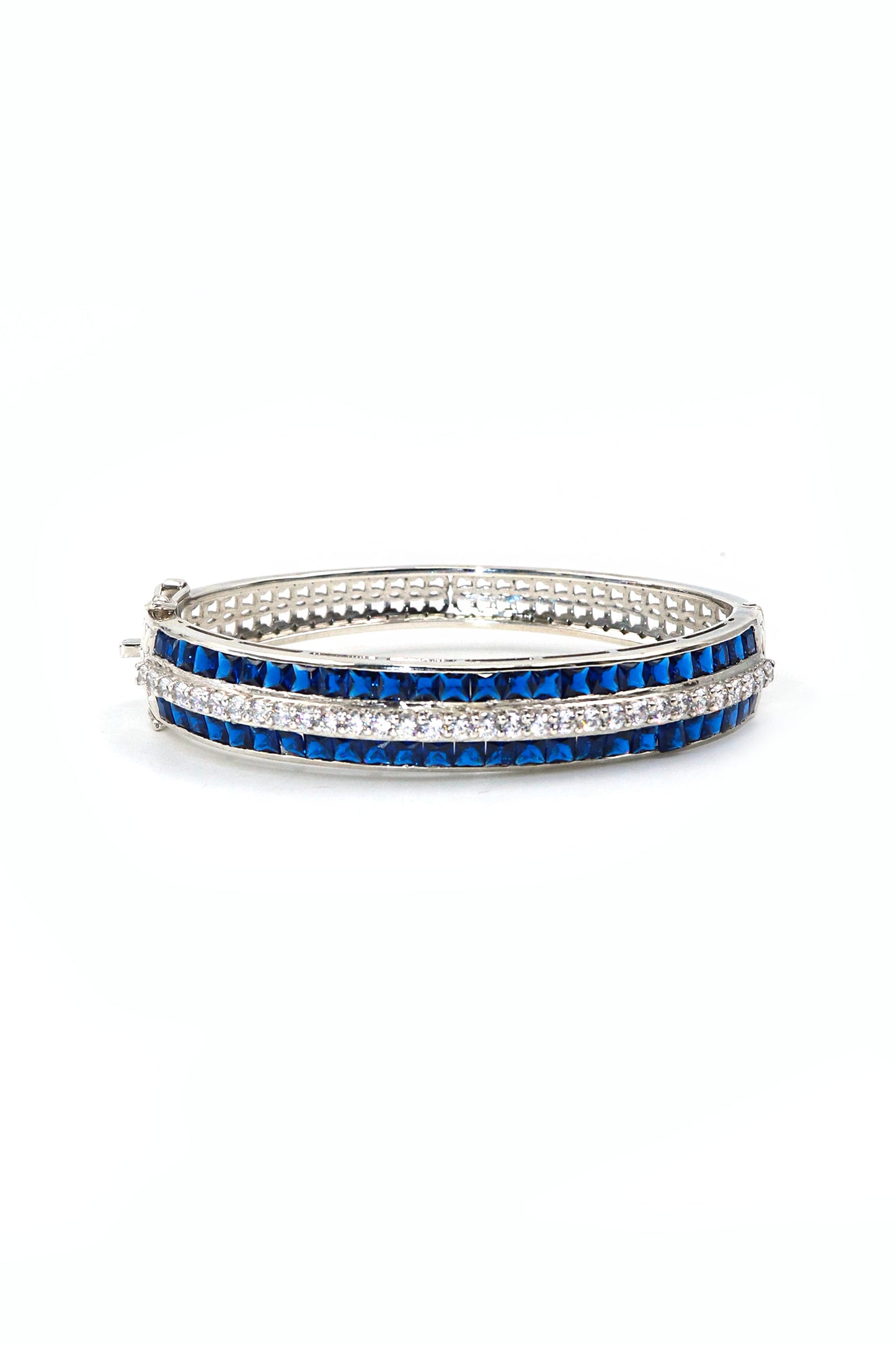 Designer Bangles With Blue Sapphire Gemstone And CZ Openable Bracelet Jewelry