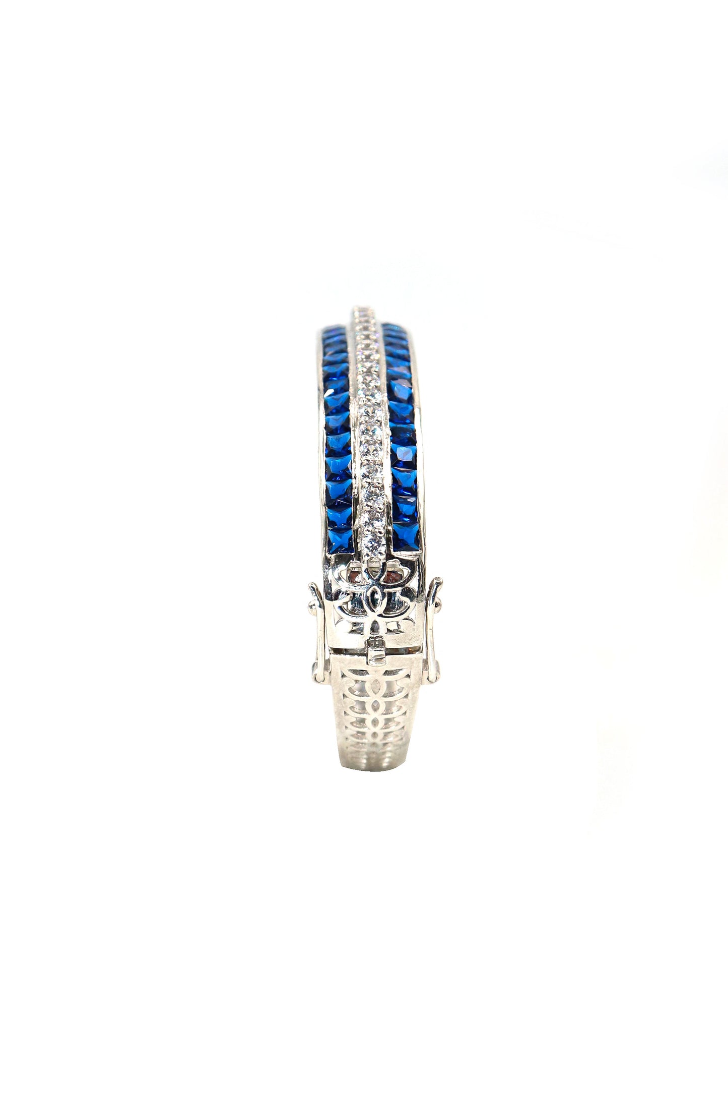 Designer Bangles With Blue Sapphire Gemstone And CZ Openable Bracelet Jewelry