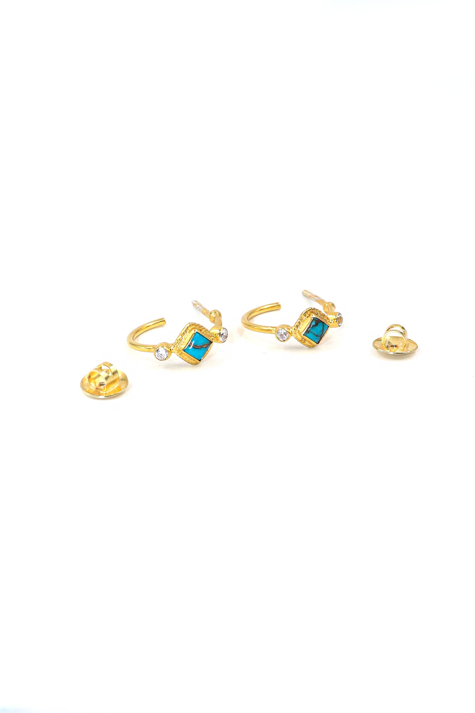 Turquoise Gemstone with CZ Studs Half Round Earring Jewelry for Women