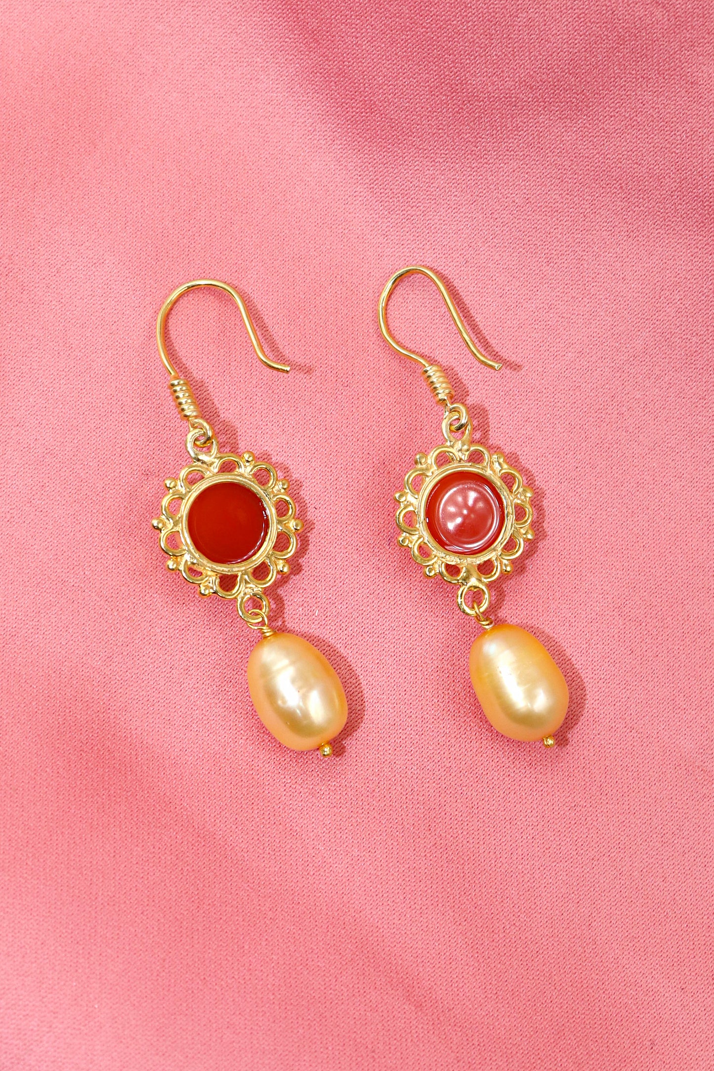 Pearl With Carnelian Gemstone Dangling Hook Earring Jewelry