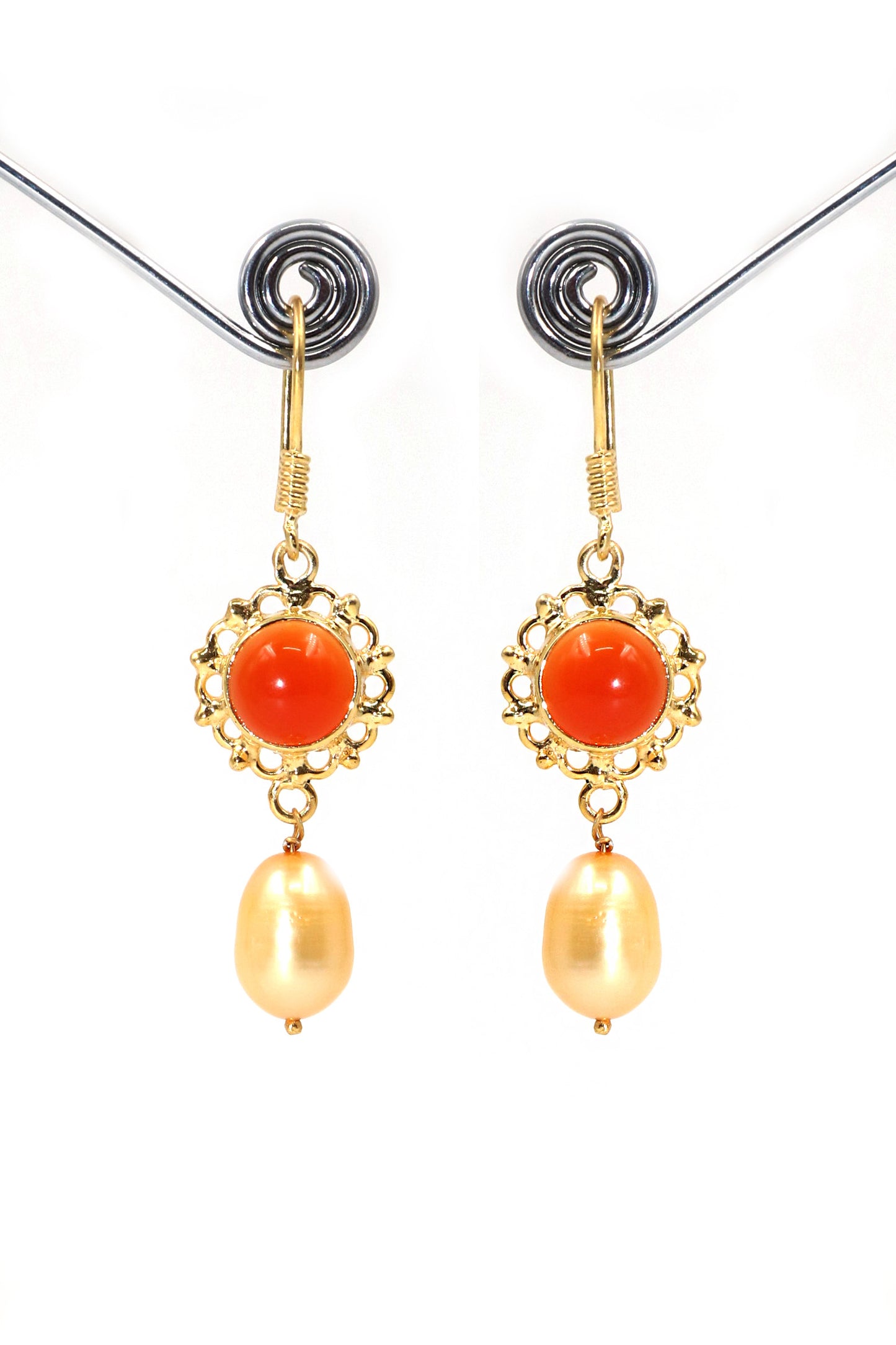 Pearl With Carnelian Gemstone Dangling Hook Earring Jewelry