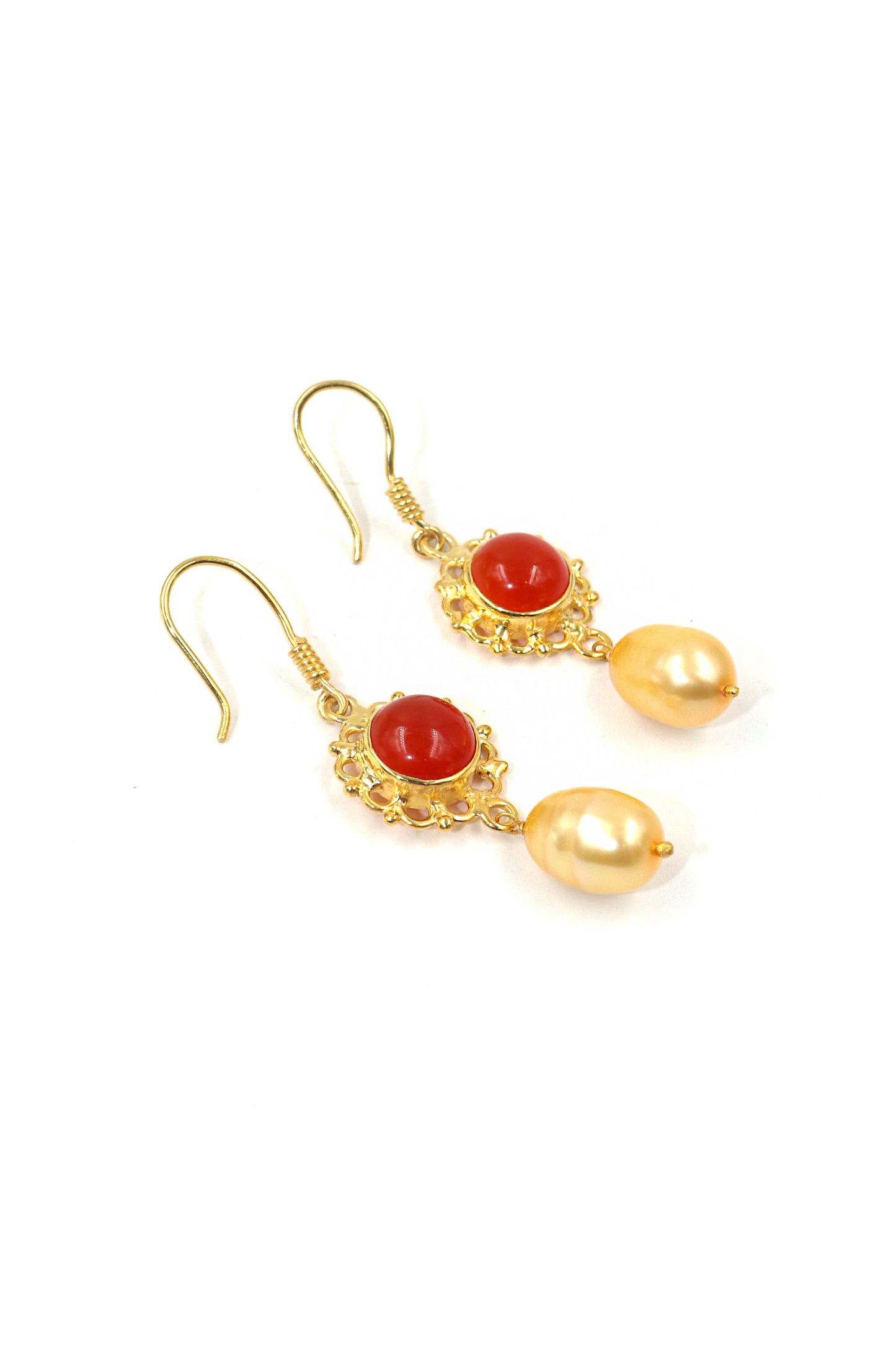 Pearl With Carnelian Gemstone Dangling Hook Earring Jewelry