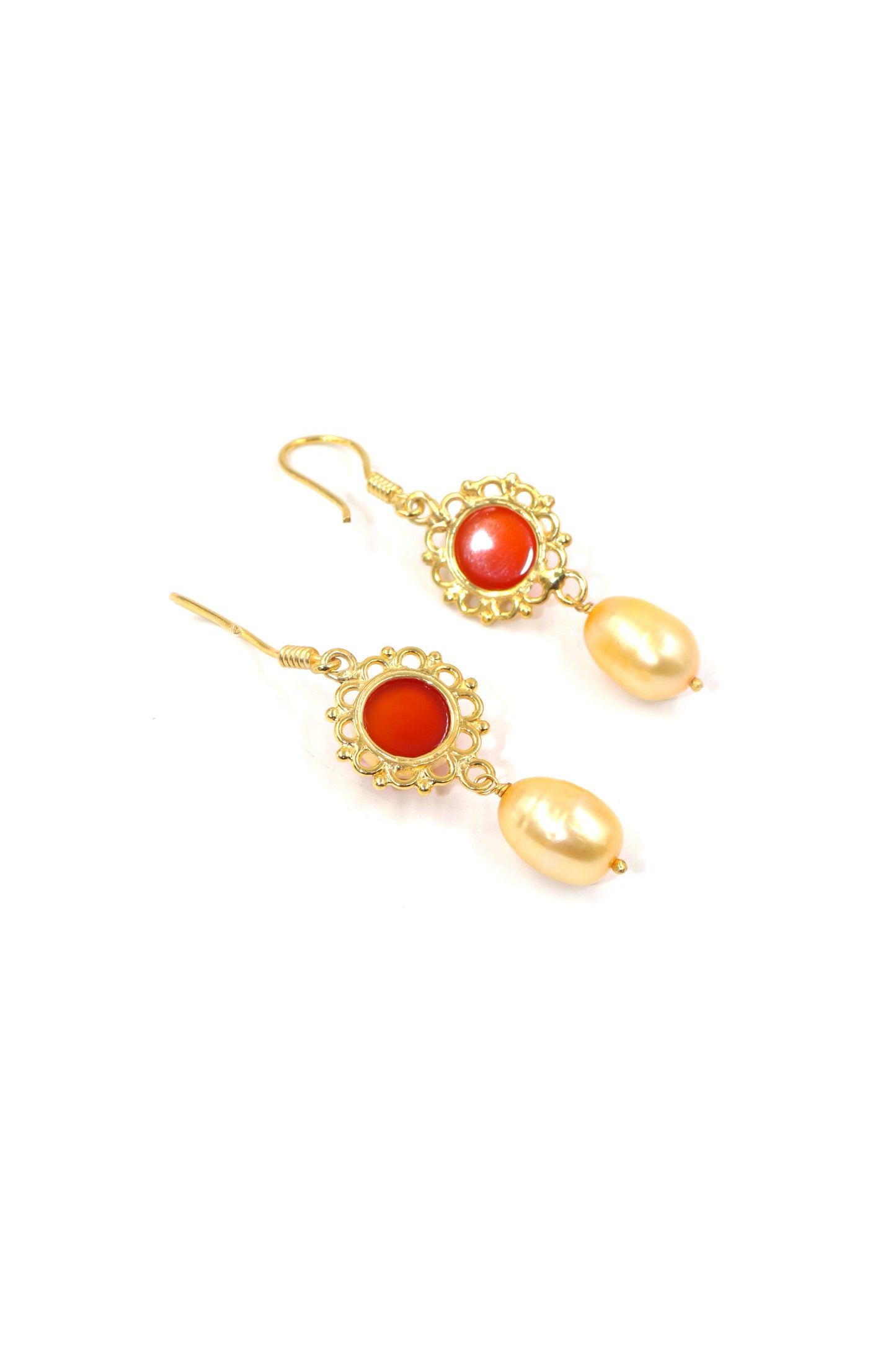 Pearl With Carnelian Gemstone Dangling Hook Earring Jewelry