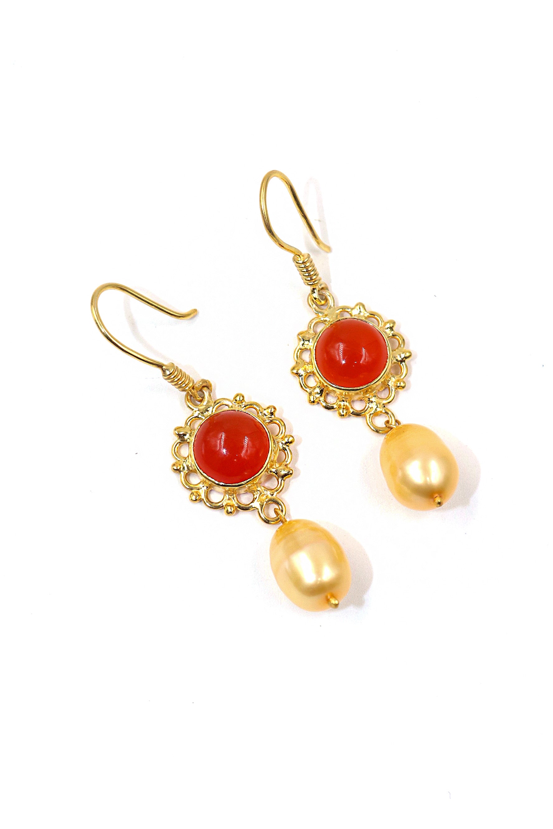 Pearl With Carnelian Gemstone Dangling Hook Earring Jewelry