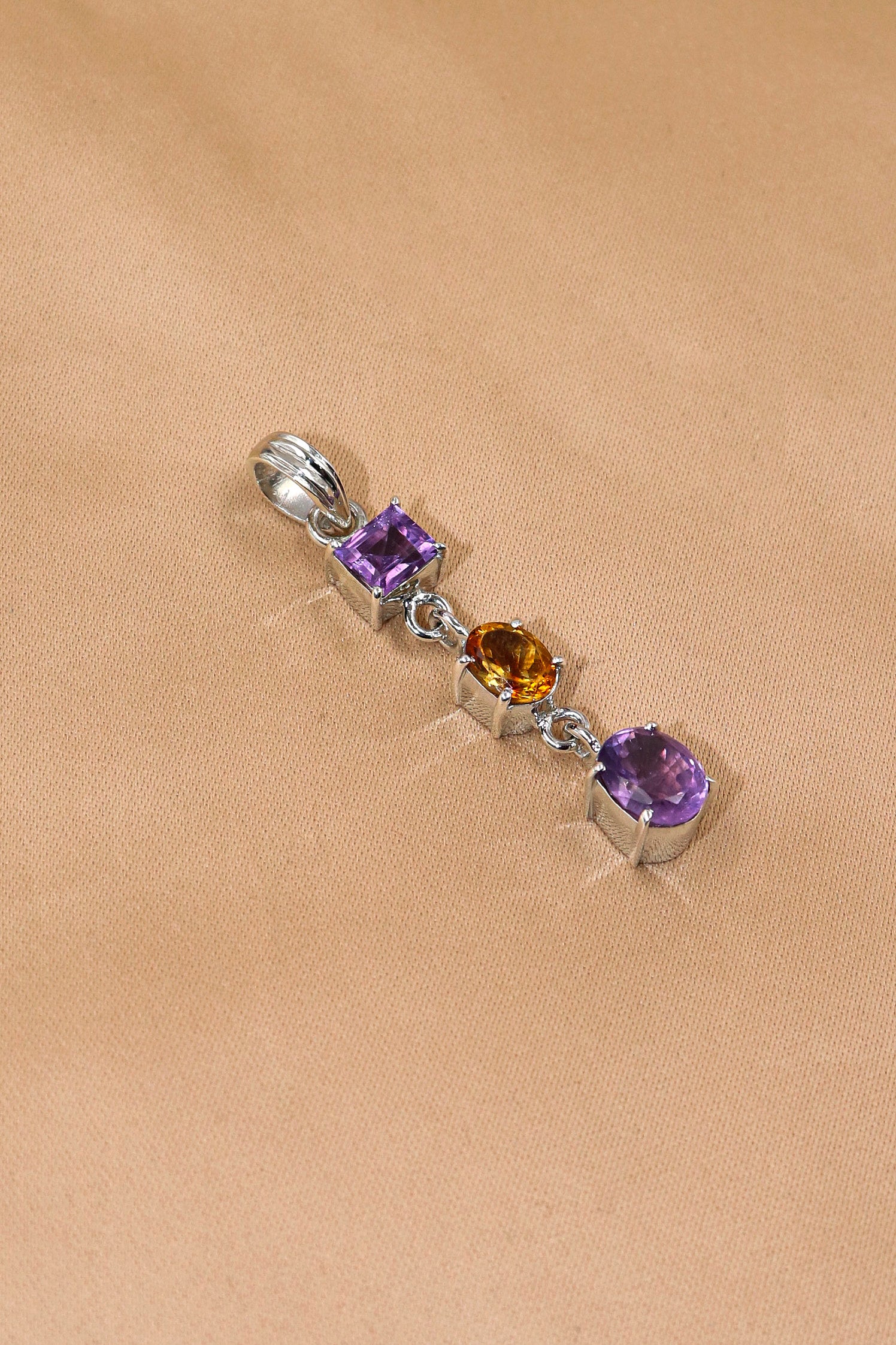 Purple Amethyst with Citrine Gemstone Daily Wear Pendant Jewelry