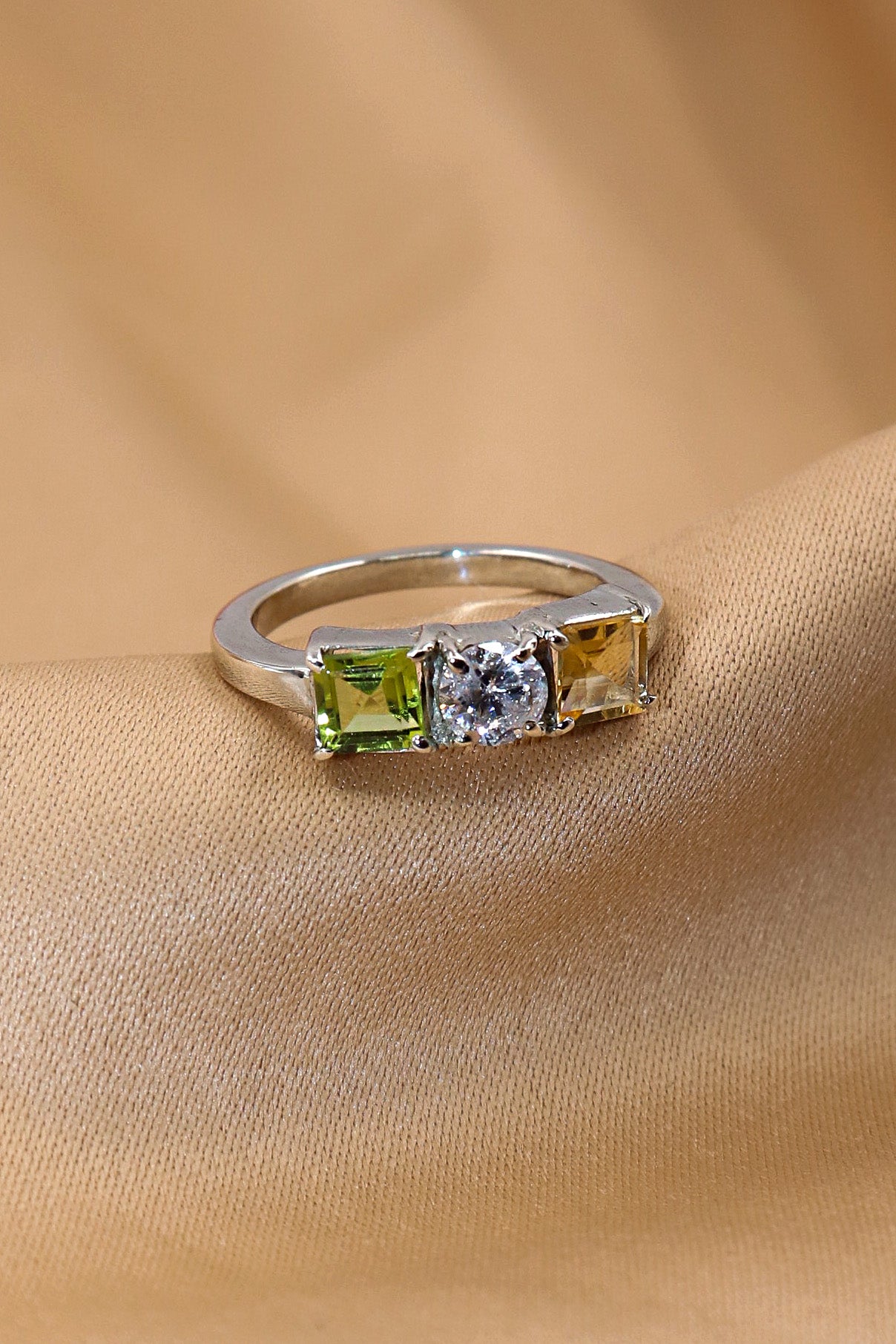 Citrine  Gemstone, CZ with Semi Precious Gemstone Ring Jewelry