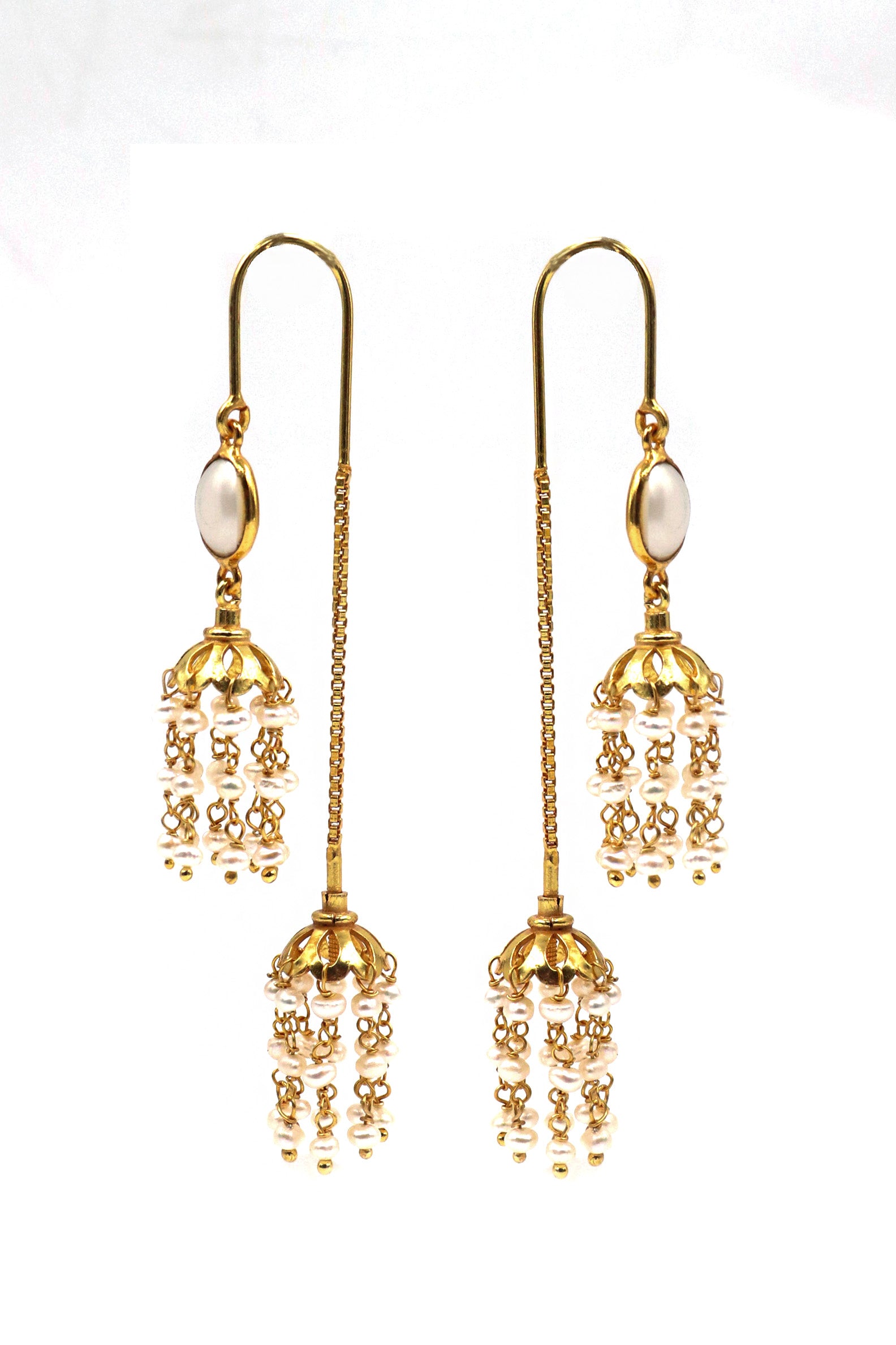 Pearl Gemstone Dangle Long Earring Women's Jewelry