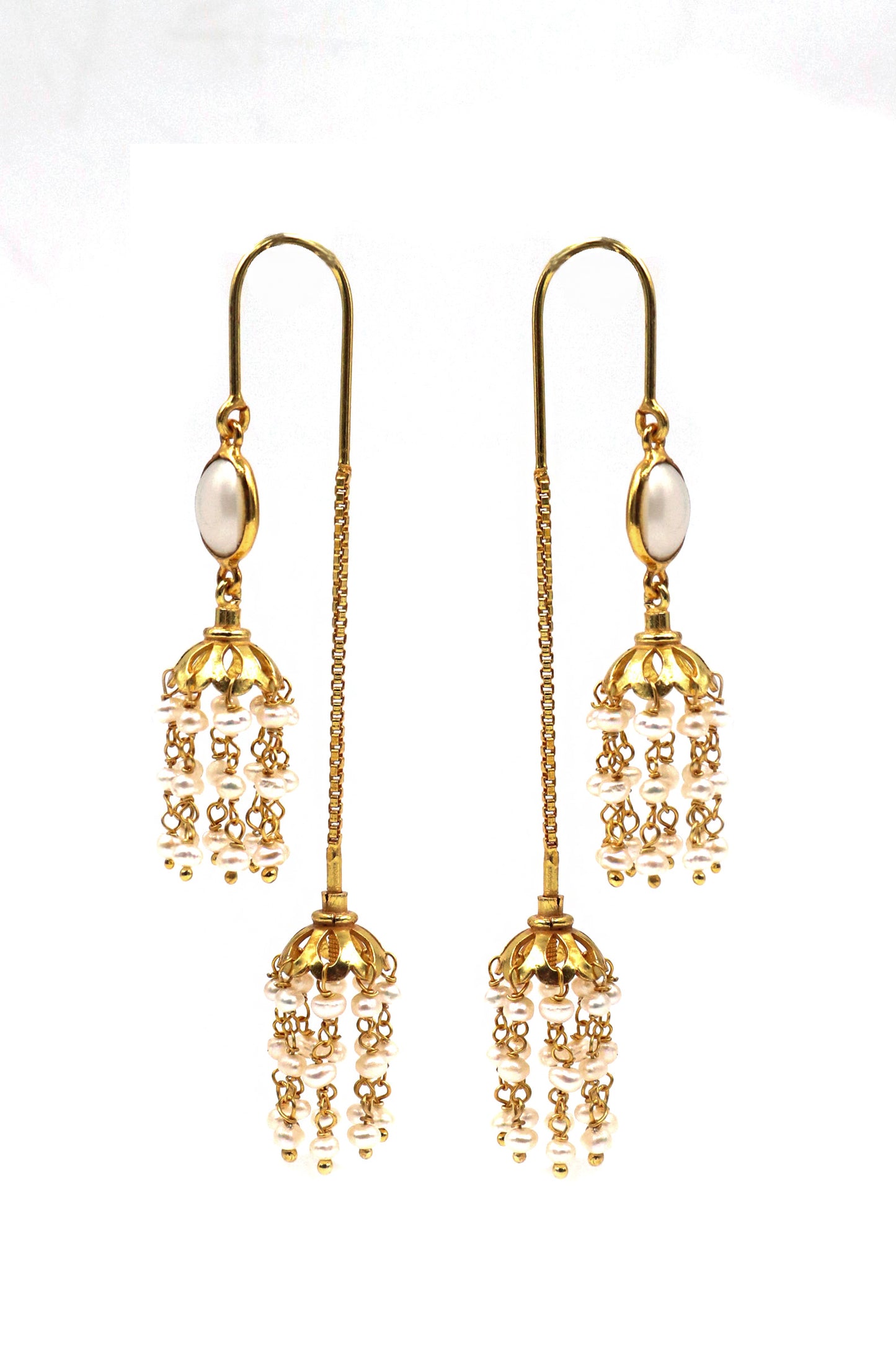 Pearl Gemstone Dangle Long Earring Women's Jewelry