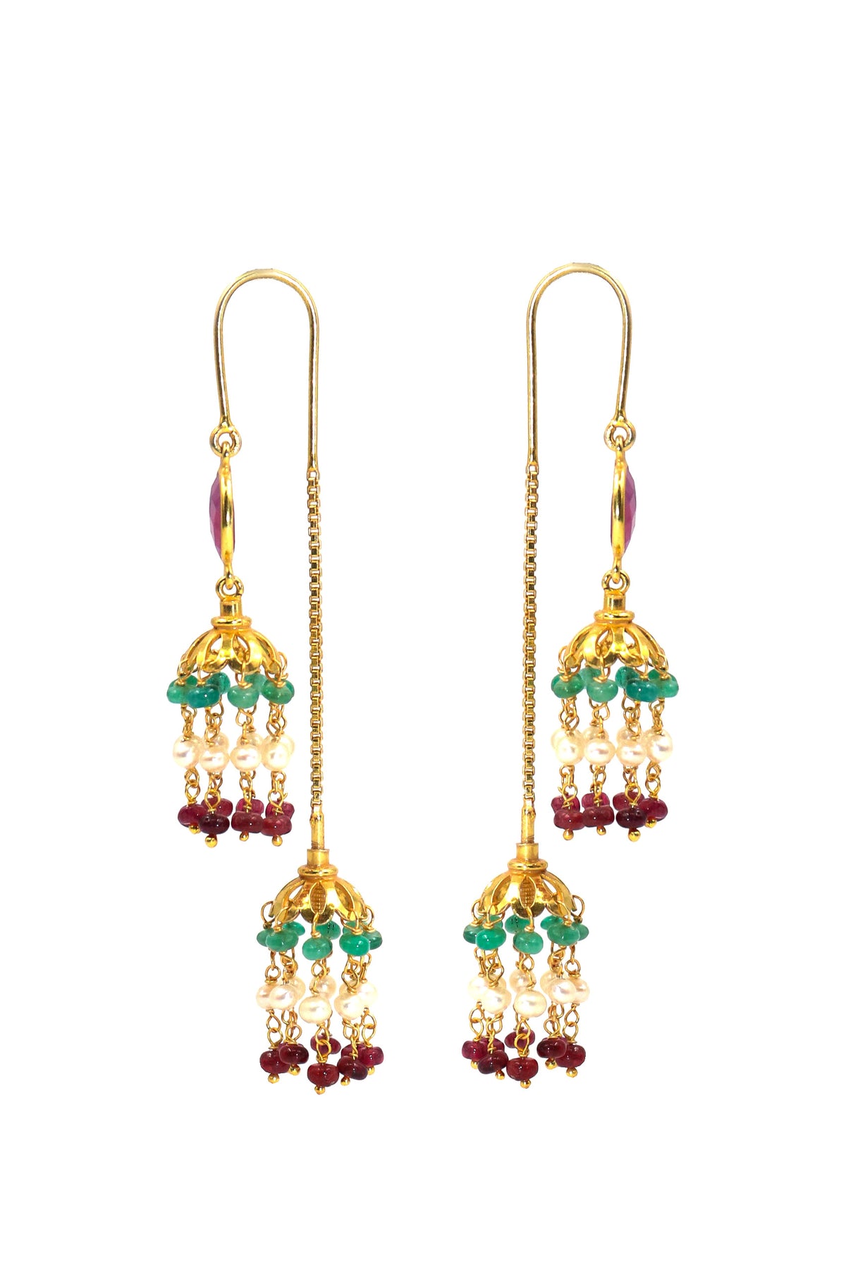 Golden Emerald & Pearl Glimmer Earring
